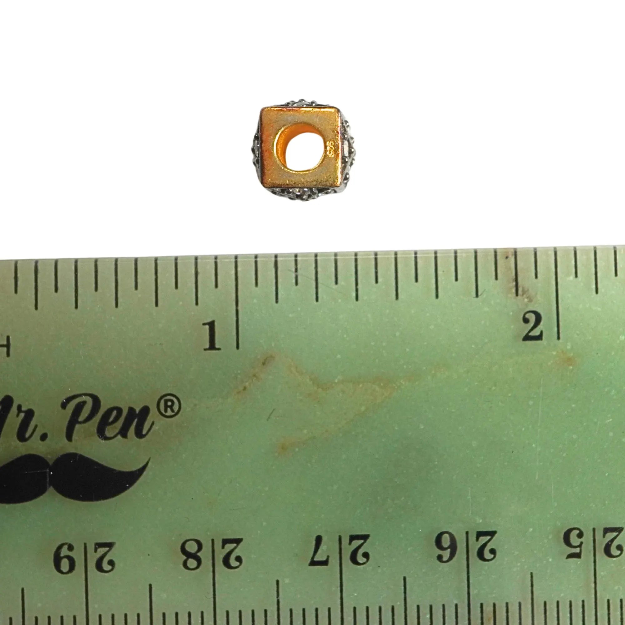 Cubic Zirconia Micro Pave Cube Gold Plated Sterling Silver Antique Spacer Bead