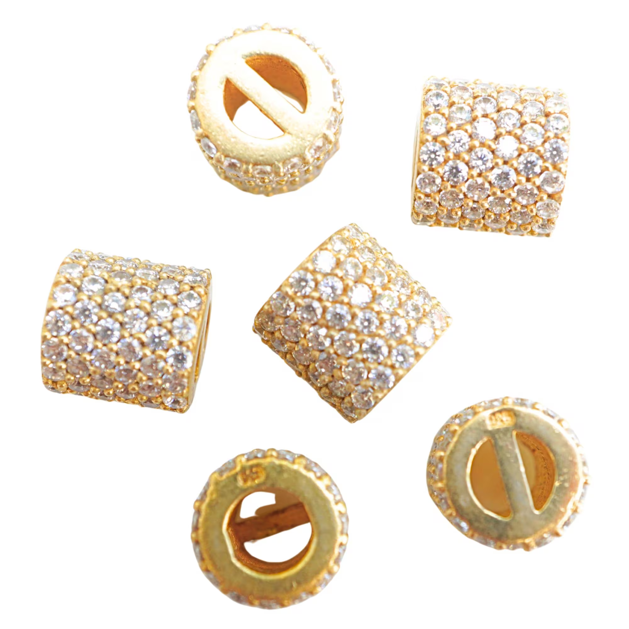 Cubic Zirconia Micro Pave Cube Gold Plated Sterling Silver Antique Spacer Bead