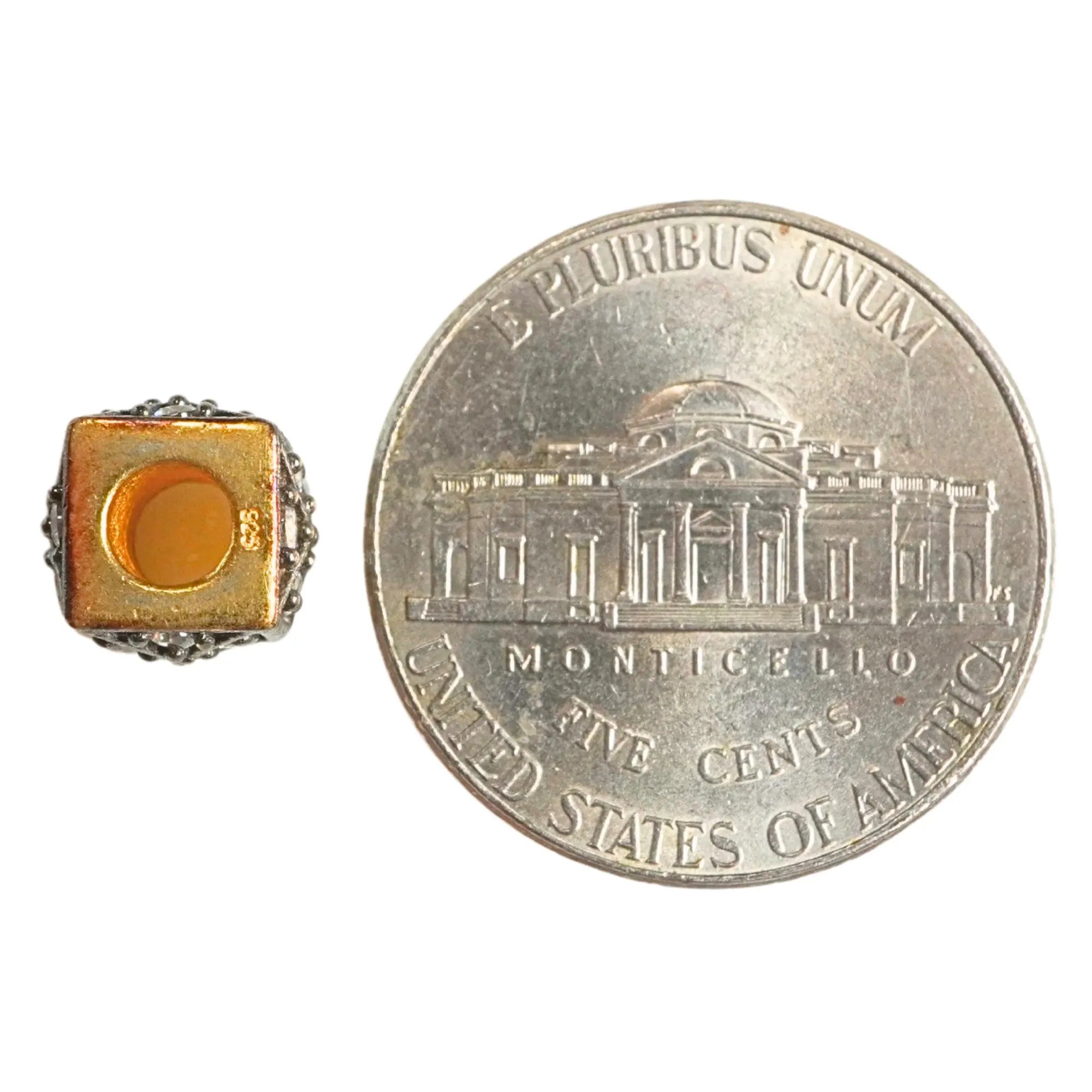 Cubic Zirconia Micro Pave Cube Gold Plated Sterling Silver Antique Spacer Bead