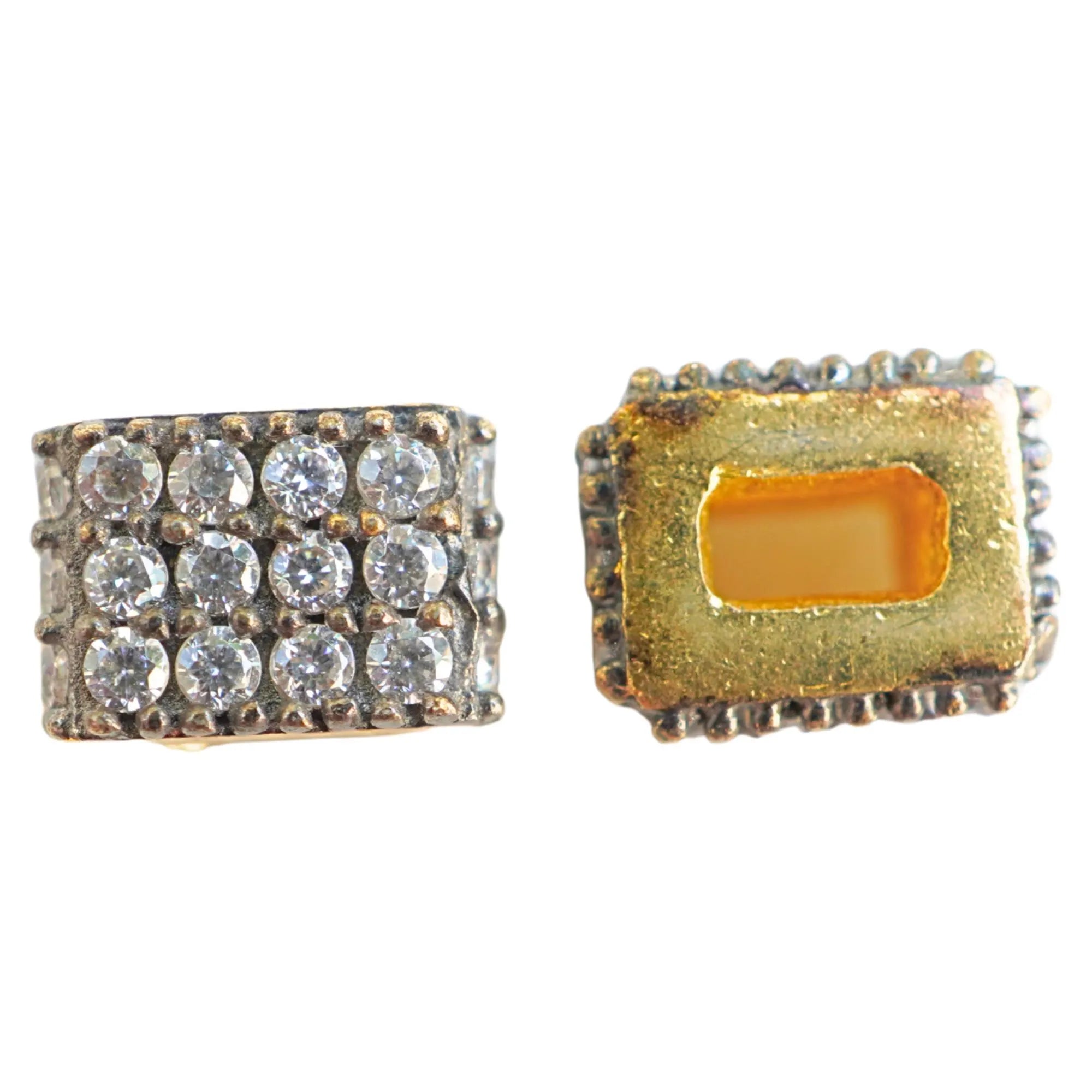 Cubic Zirconia Micro Pave Cube Spacer Beads Gold Plated Sterling Silver