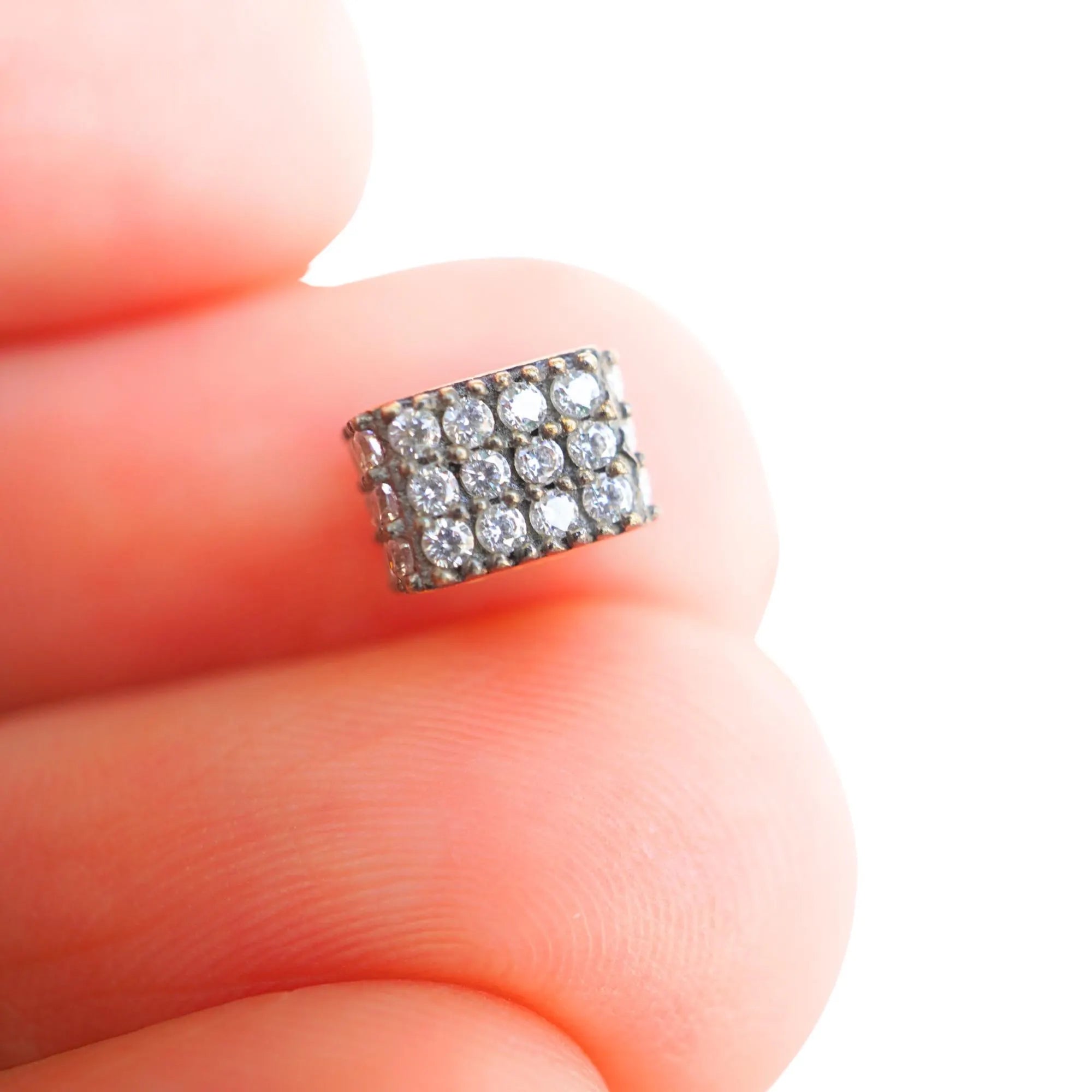 Cubic Zirconia Micro Pave Cube Spacer Beads Gold Plated Sterling Silver