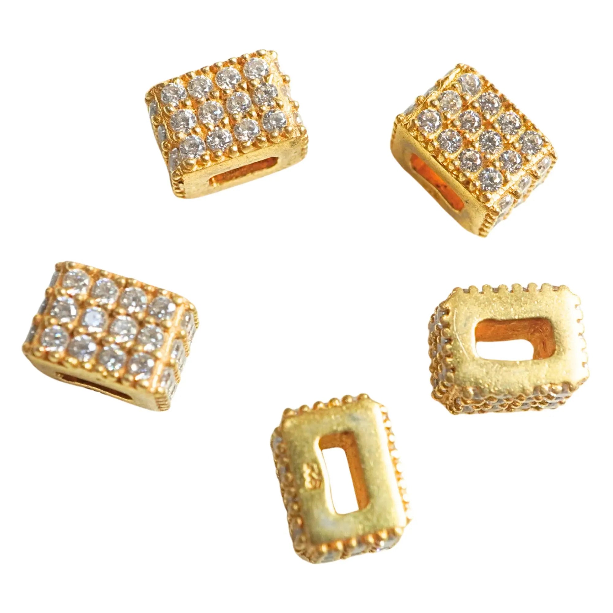 Cubic Zirconia Micro Pave Cube Spacer Beads Gold Plated Sterling Silver