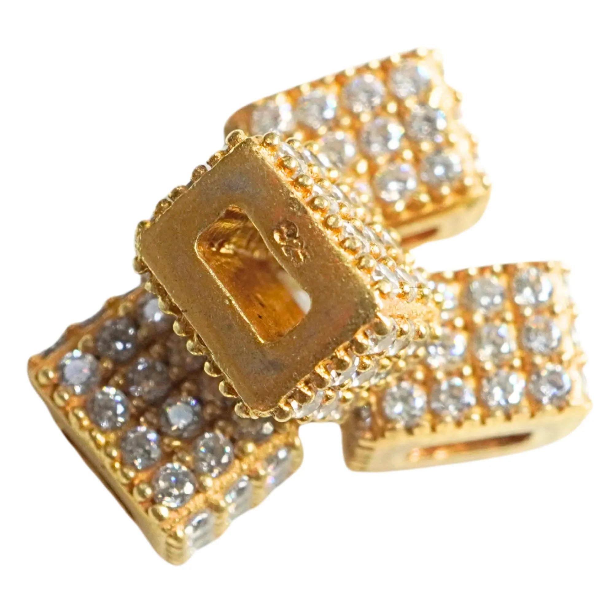 Cubic Zirconia Micro Pave Cube Spacer Beads Gold Plated Sterling Silver