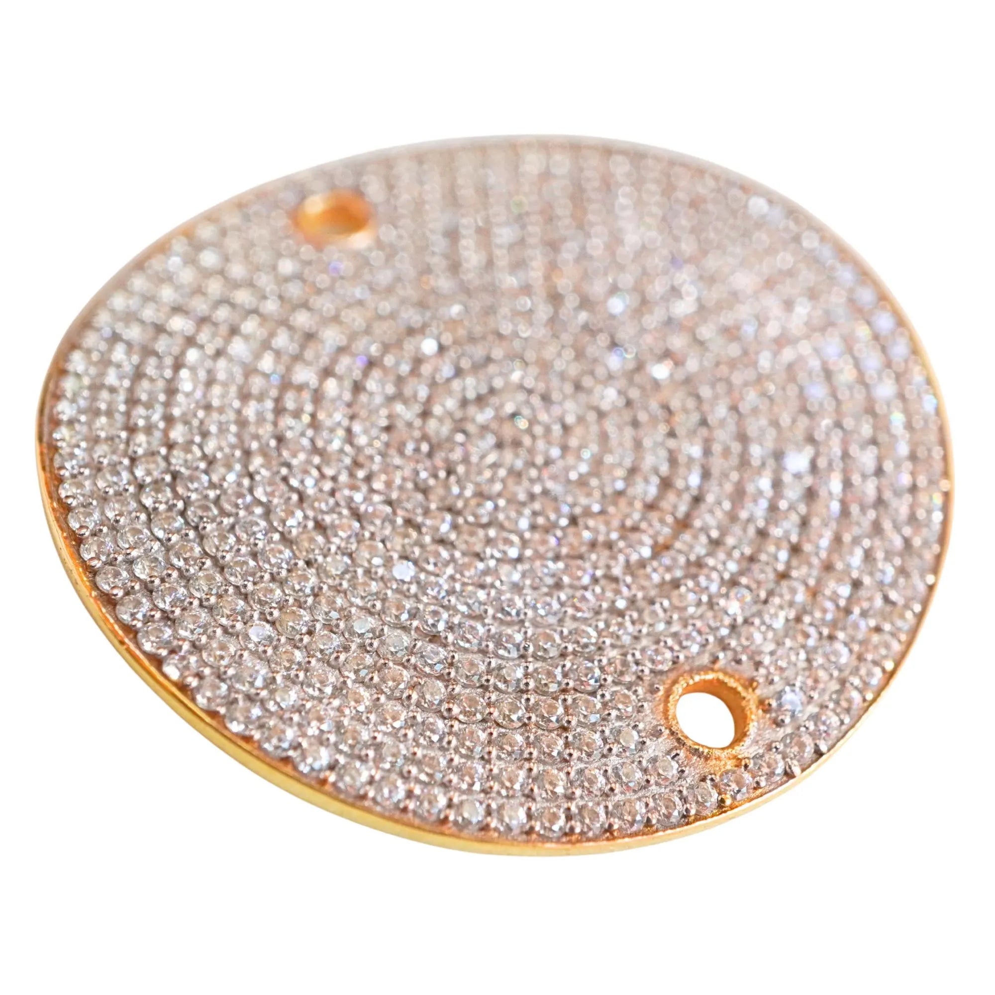 Cubic Zirconia Micro Pave Disc Sterling Silver Gold Plated Charm Connector