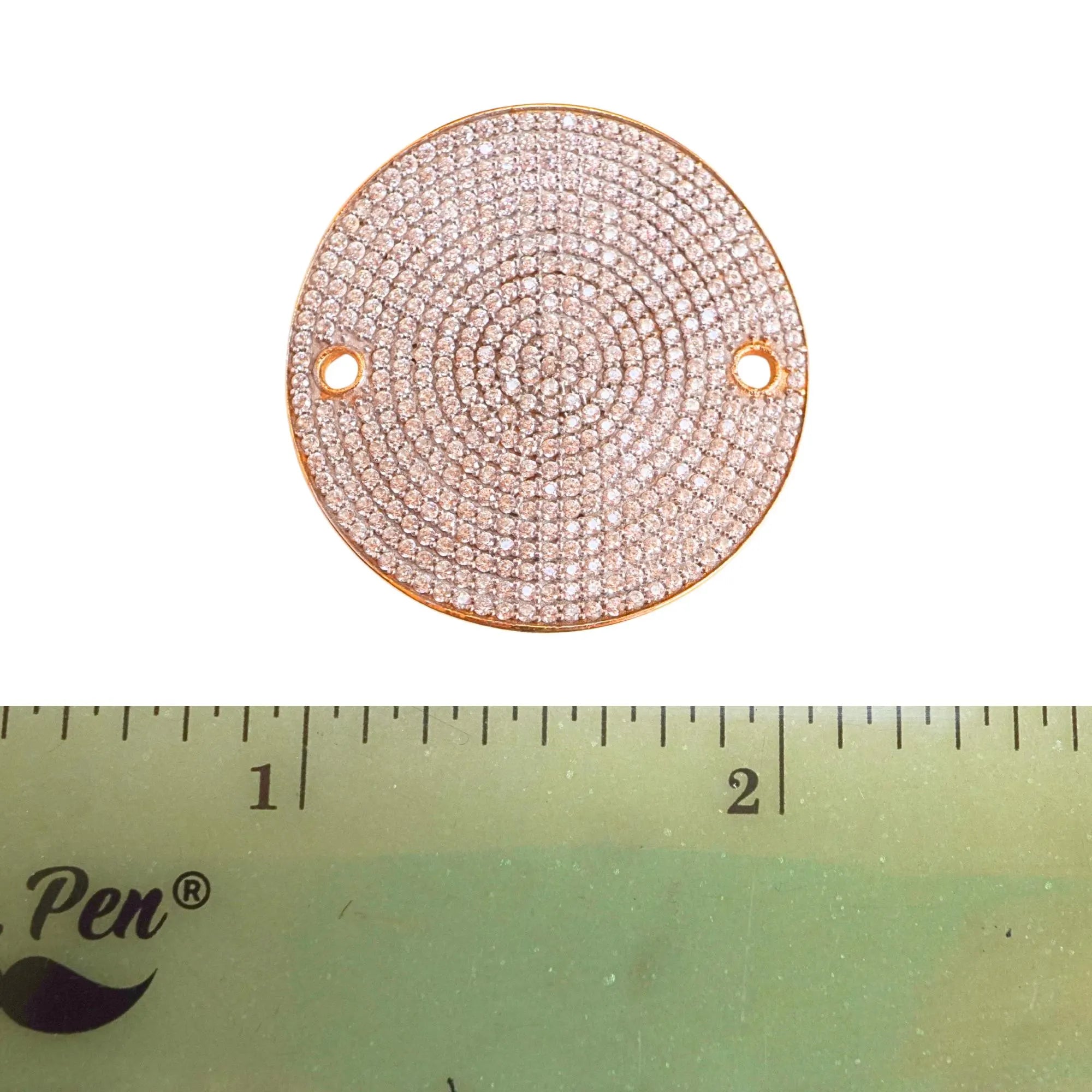 Cubic Zirconia Micro Pave Disc Sterling Silver Gold Plated Charm Connector