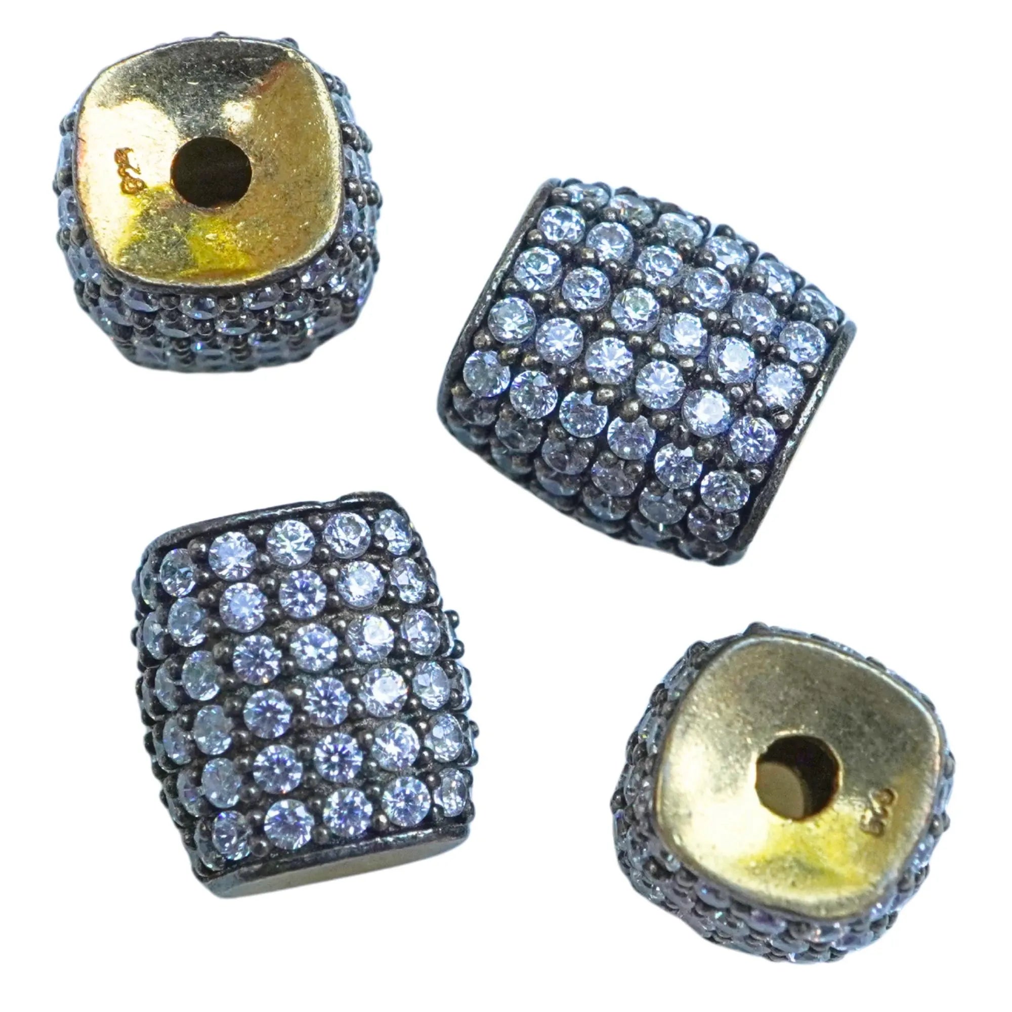 Cubic Zirconia Micro Pave Gold Plated Sterling Silver Spacer Bead