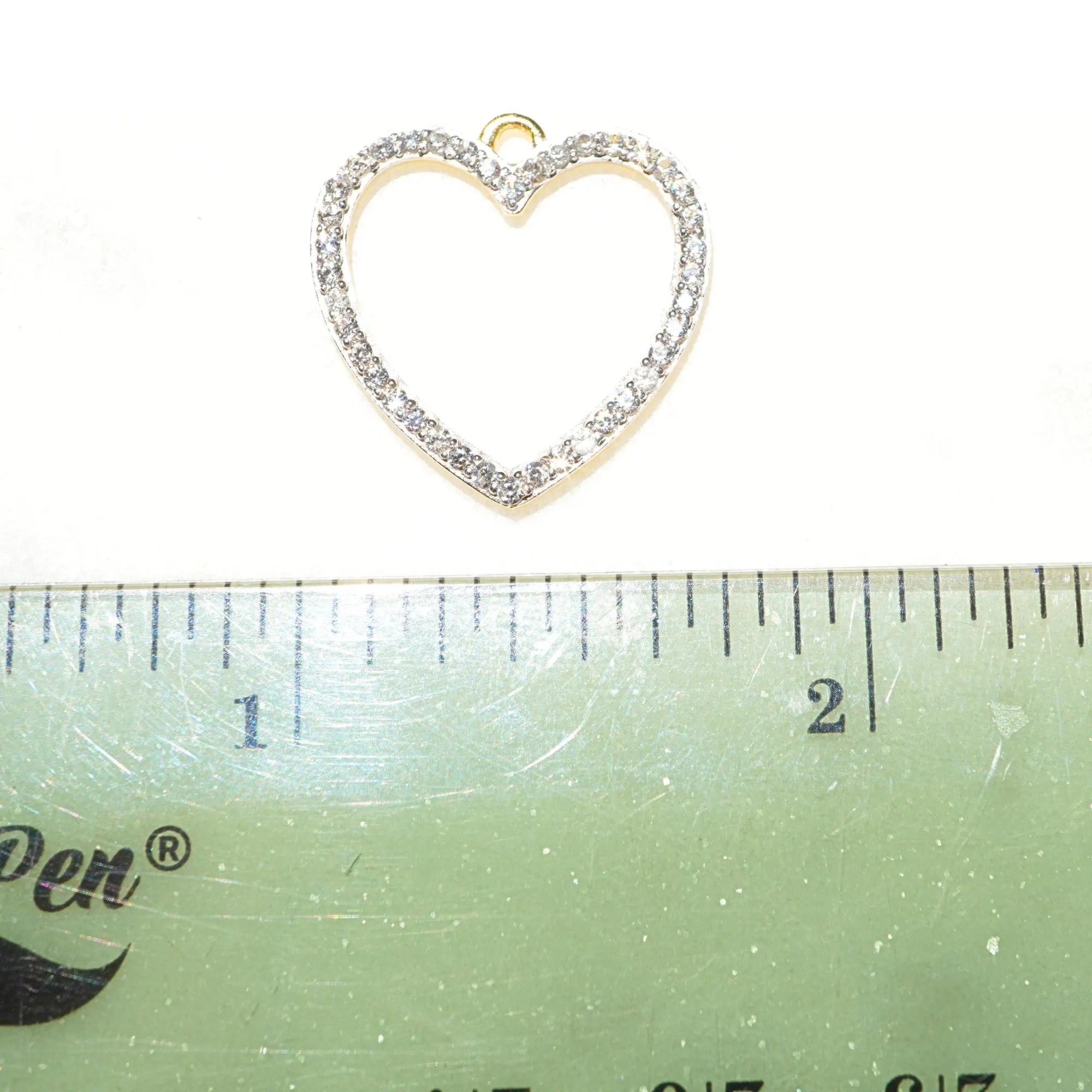 Cubic Zirconia Micro Pave Heart Shape Gold Plated Sterling Silver Charm Pendant