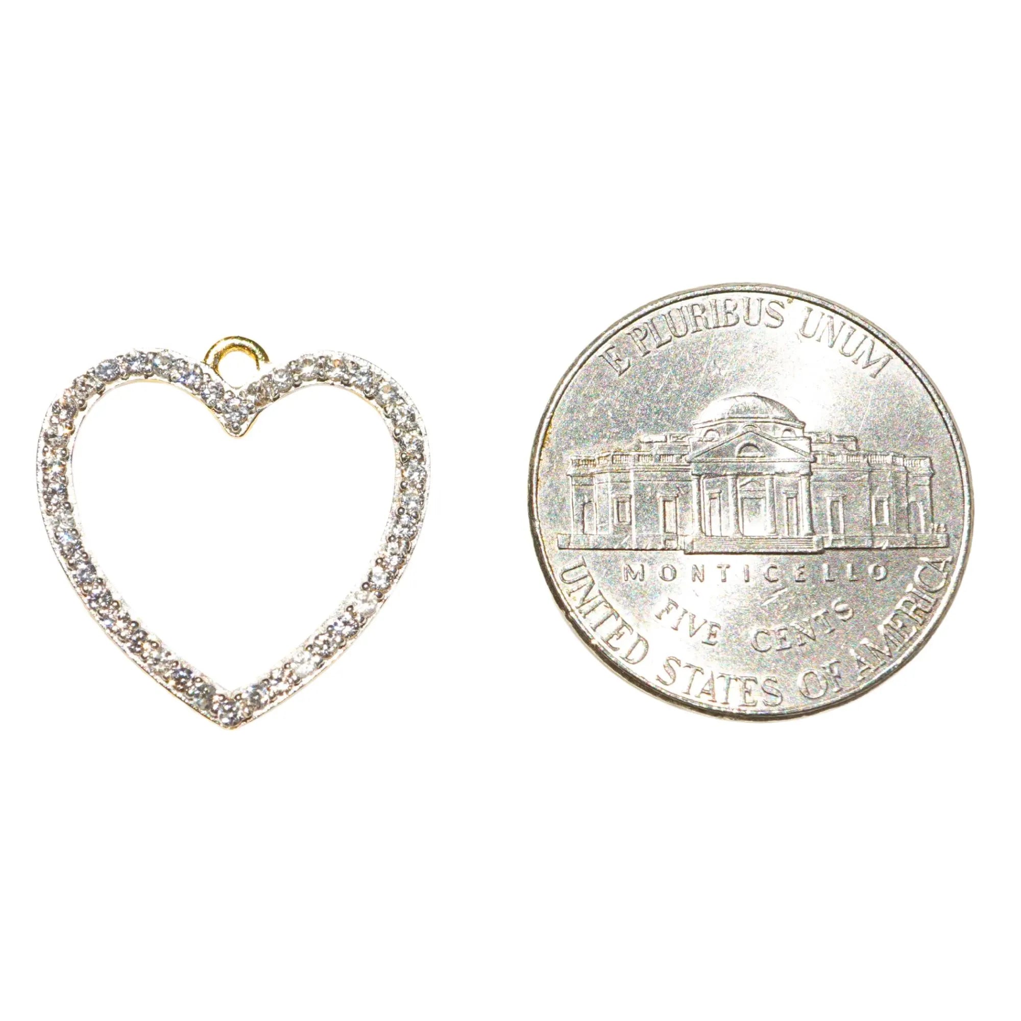 Cubic Zirconia Micro Pave Heart Shape Gold Plated Sterling Silver Charm Pendant