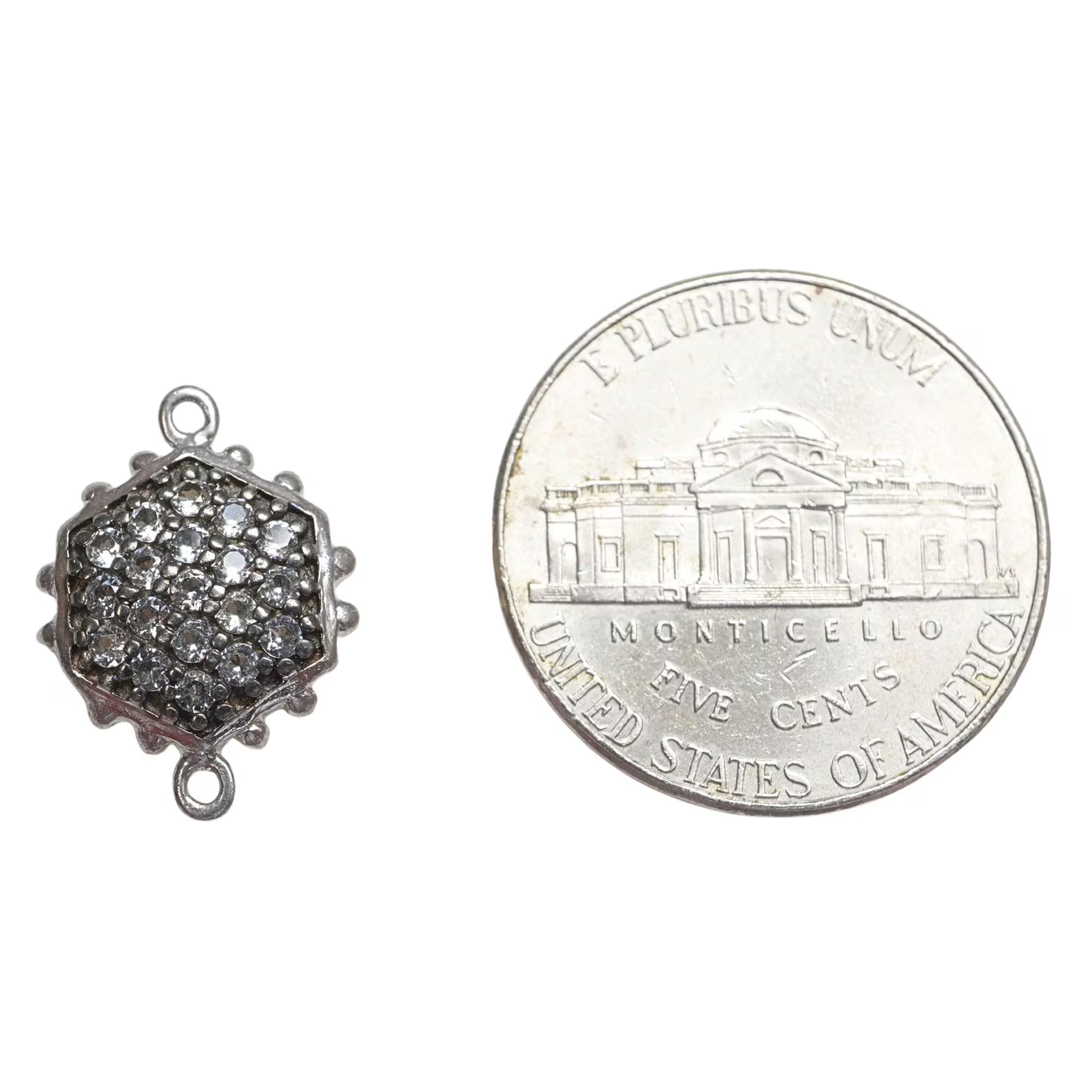Cubic Zirconia Micro Pave Hexagon Shape Sterling Silver Charm Connector
