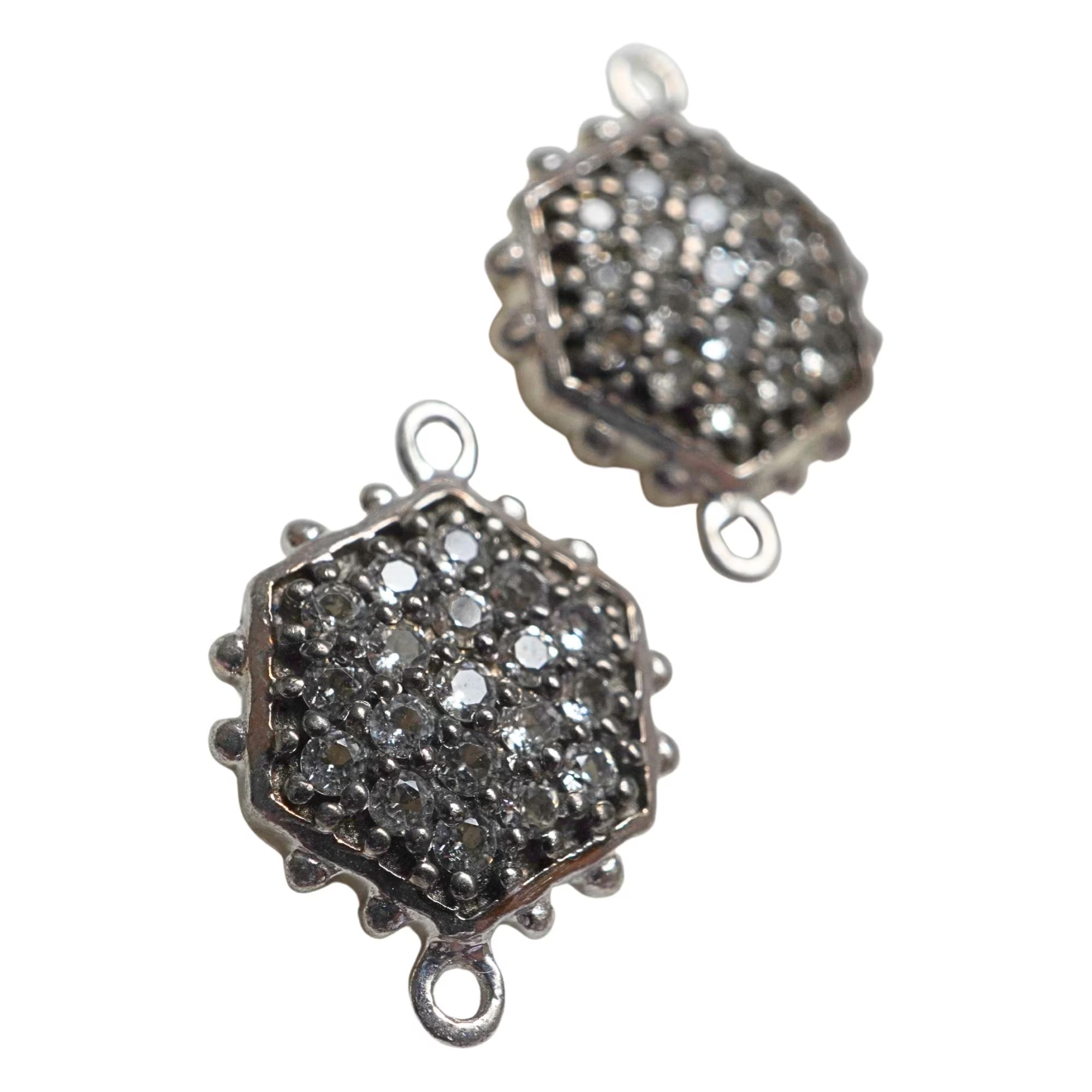 Cubic Zirconia Micro Pave Hexagon Shape Sterling Silver Charm Connector