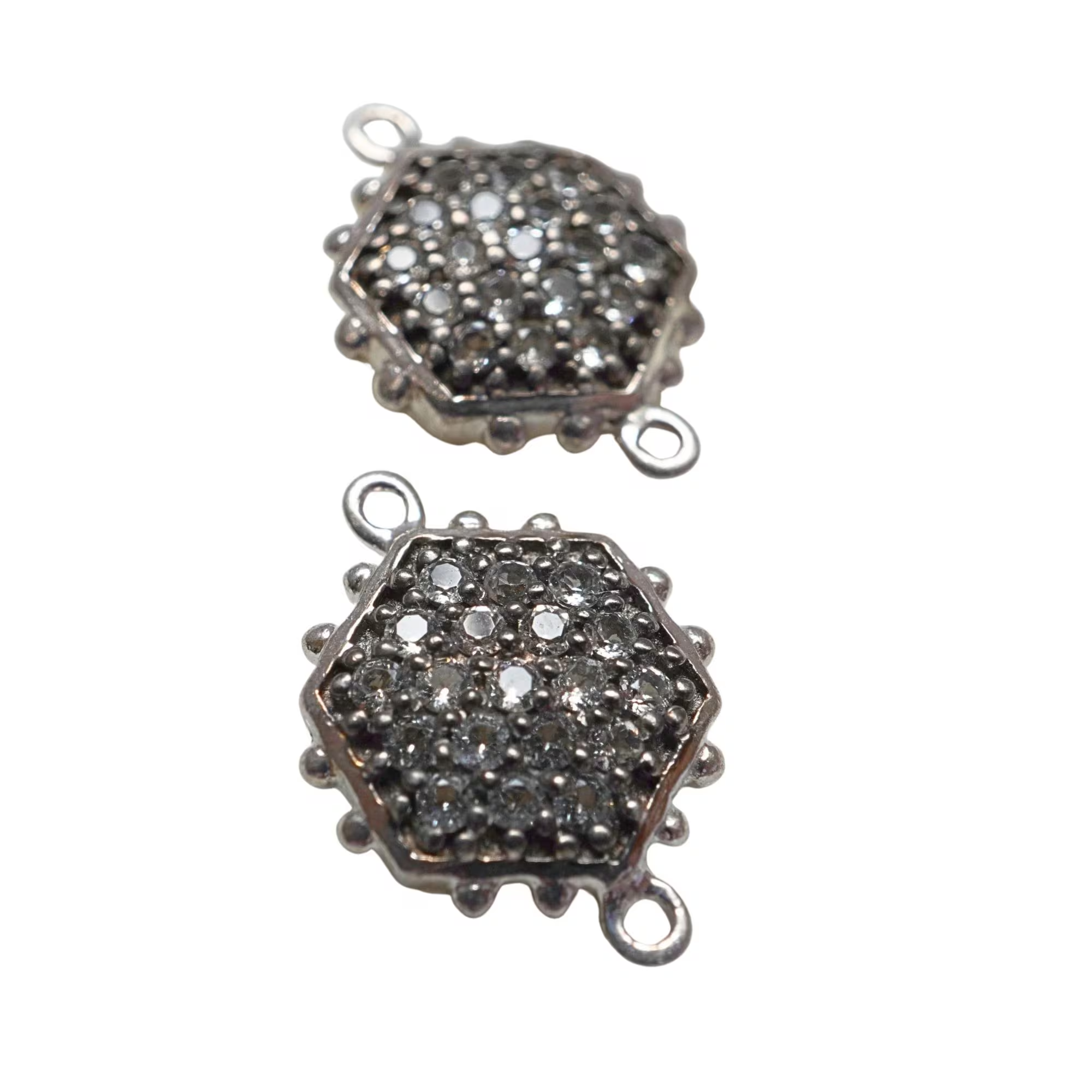Cubic Zirconia Micro Pave Hexagon Shape Sterling Silver Charm Connector