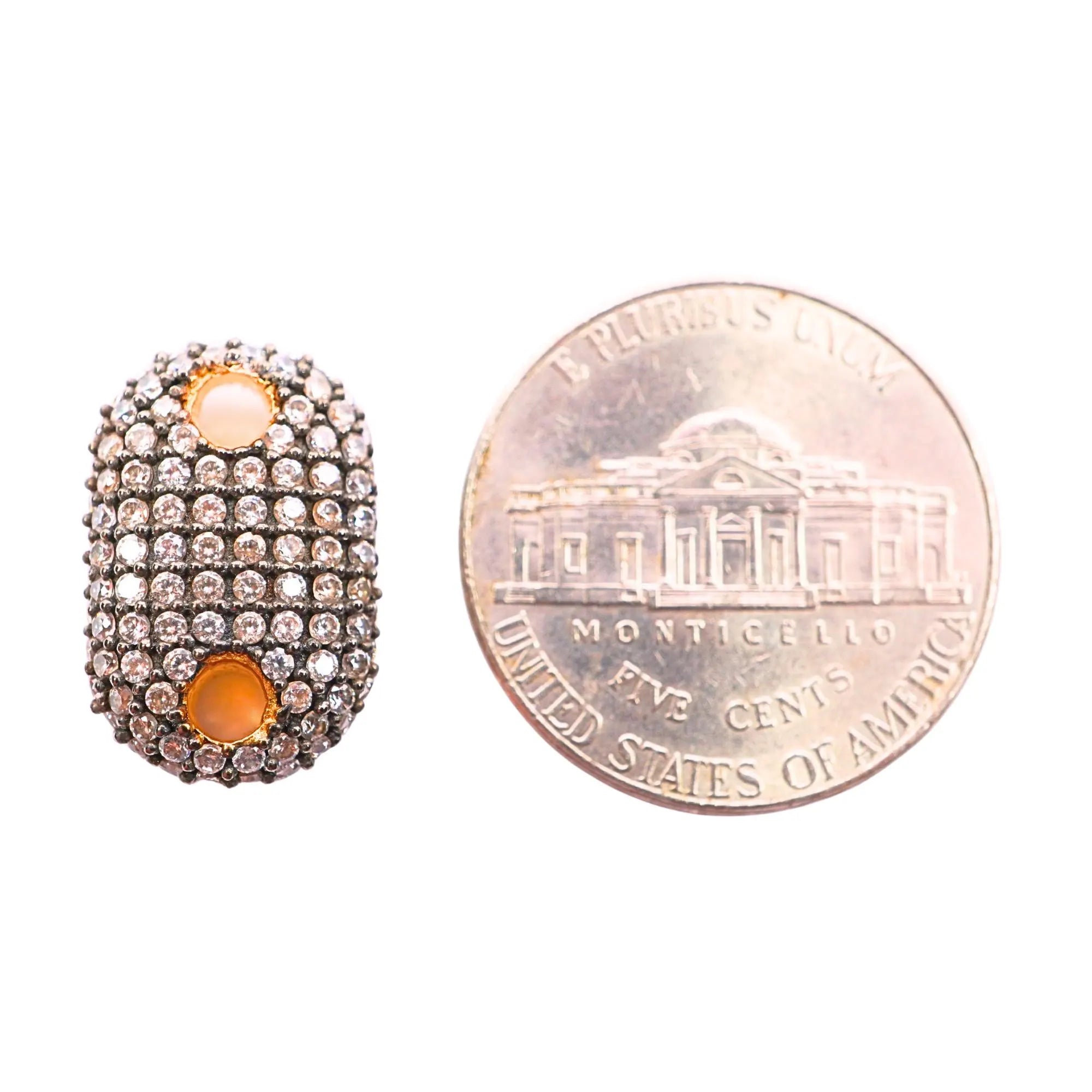 Cubic Zirconia Micro Pave Oval Shape Sterling Sliver Gold Plated Charm Connector