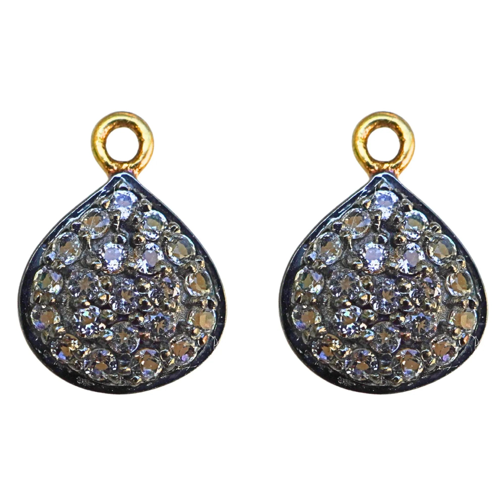 Cubic Zirconia Micro Pave Pear Shape Gold Plated Sterling Silver Charm Pendant