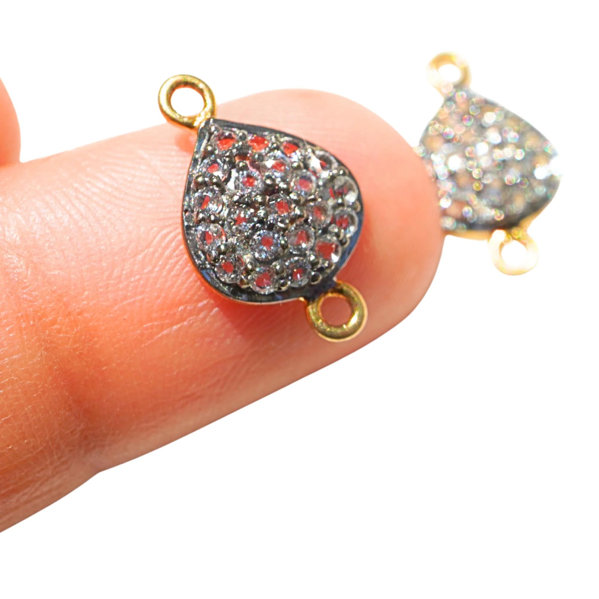 Cubic Zirconia Micro Pave Pear Shape Sterling Silver Gold Plated Charm Connector