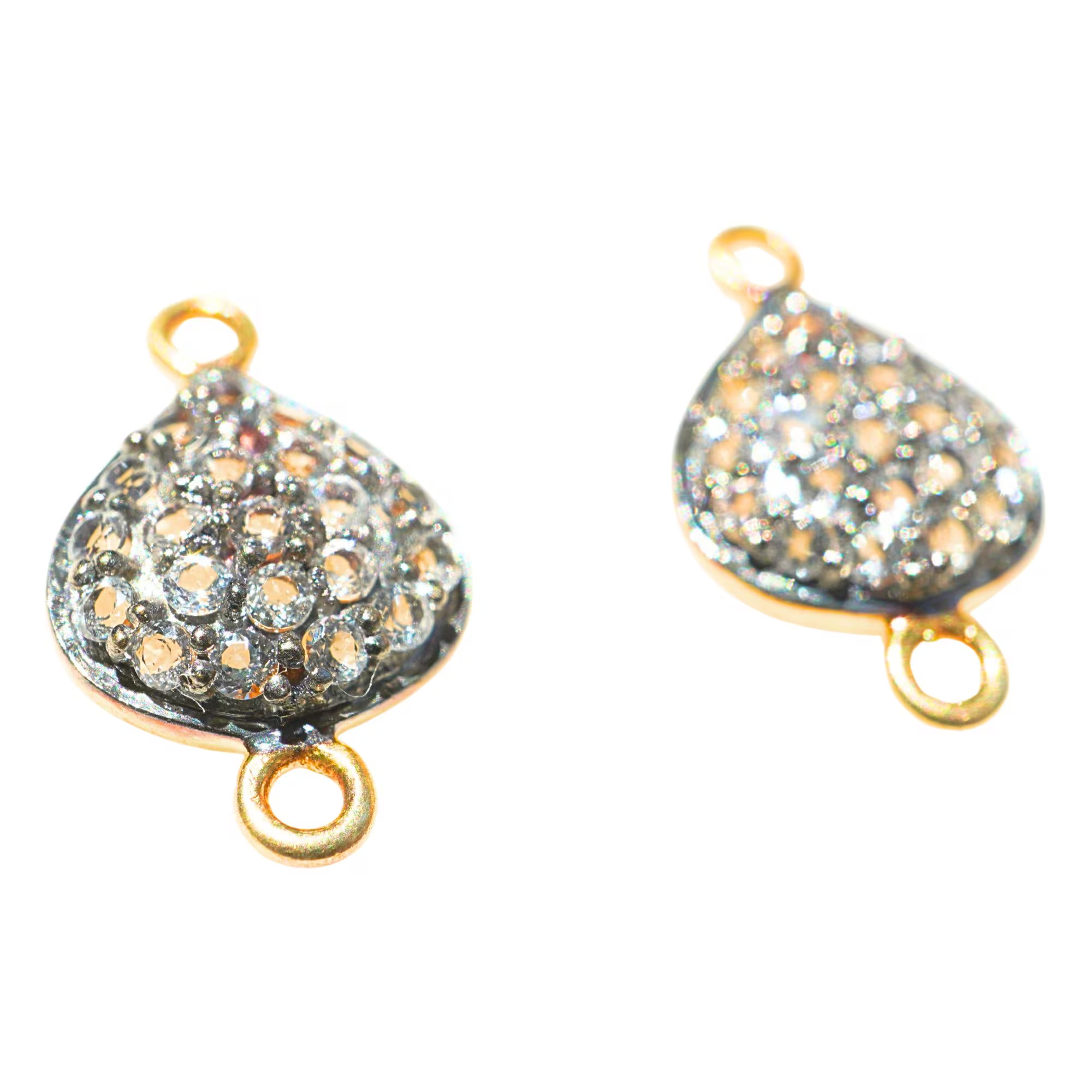Cubic Zirconia Micro Pave Pear Shape Sterling Silver Gold Plated Charm Connector