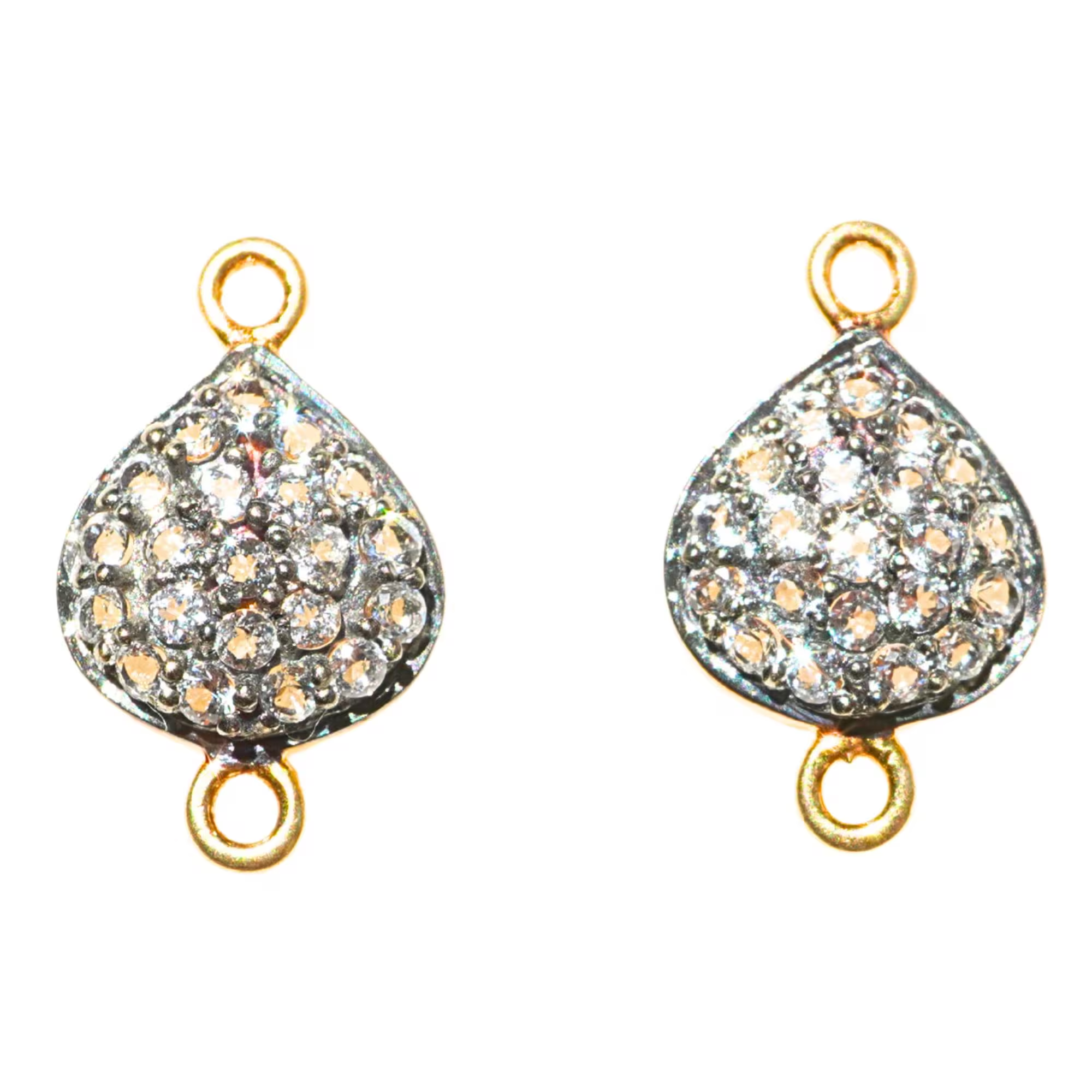 Cubic Zirconia Micro Pave Pear Shape Sterling Silver Gold Plated Charm Connector