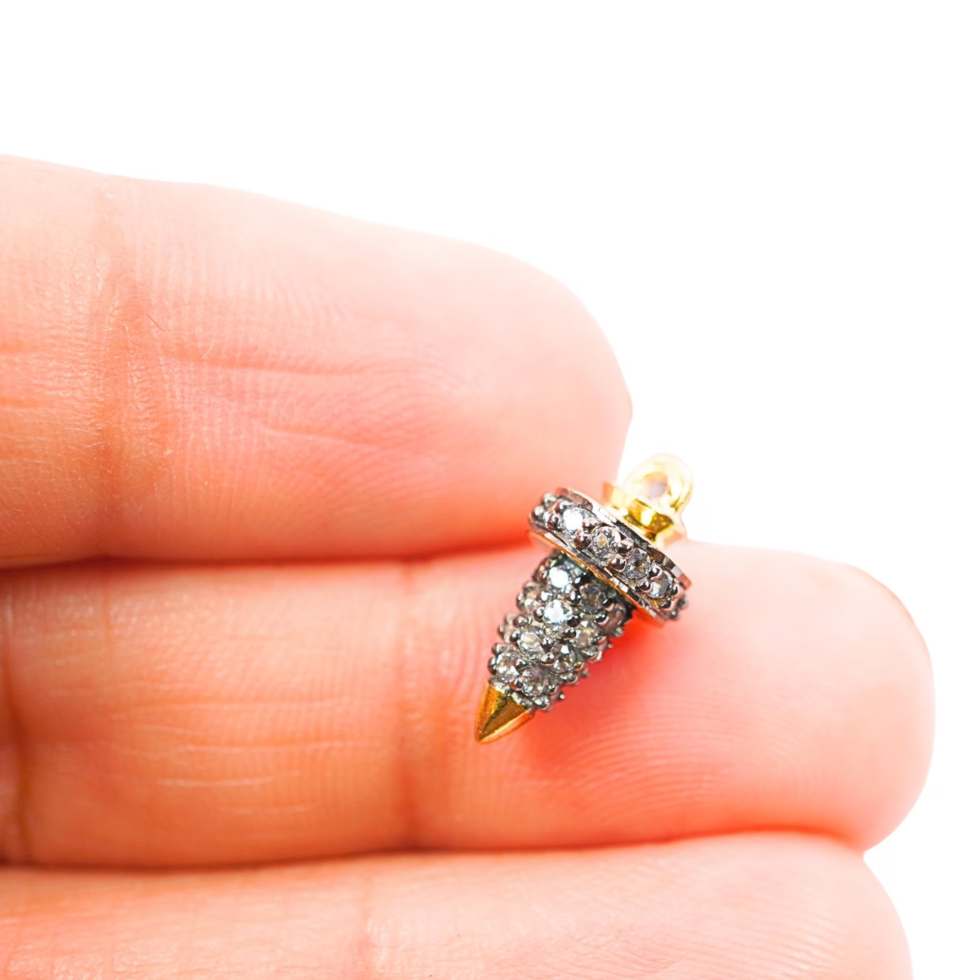 Cubic Zirconia Micro Pave Pointed Cone Gold Plated Sterling Silver Charm Pendant