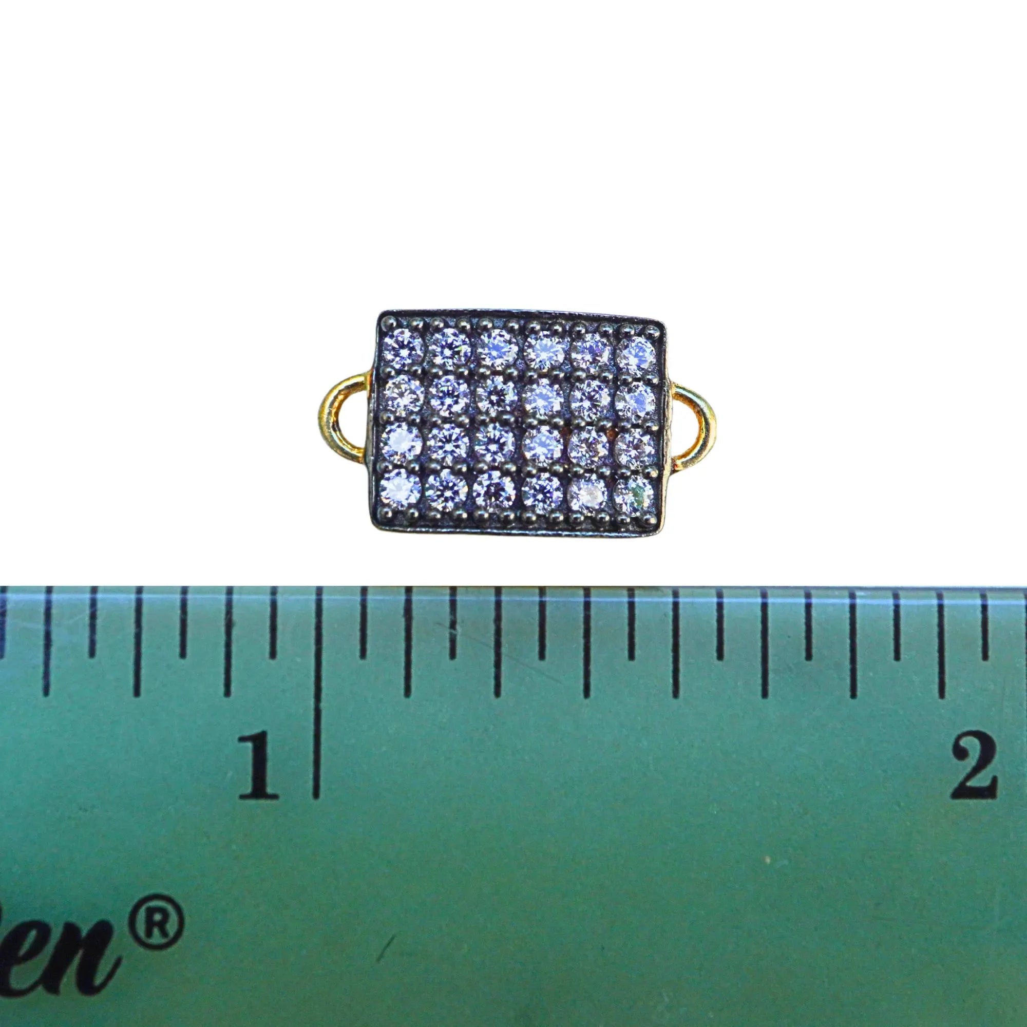 Cubic Zirconia Micro Pave Rectangle Connector Sterling Silver Gold Plated