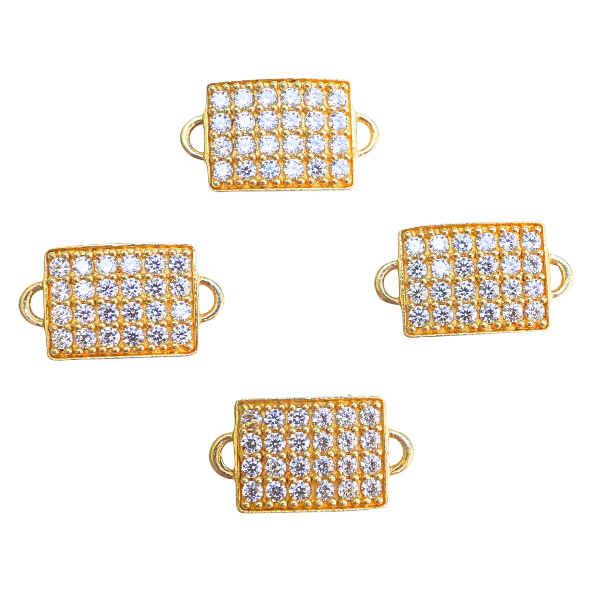 Cubic Zirconia Micro Pave Rectangle Gold Plated Sterling Silver Charm Connector