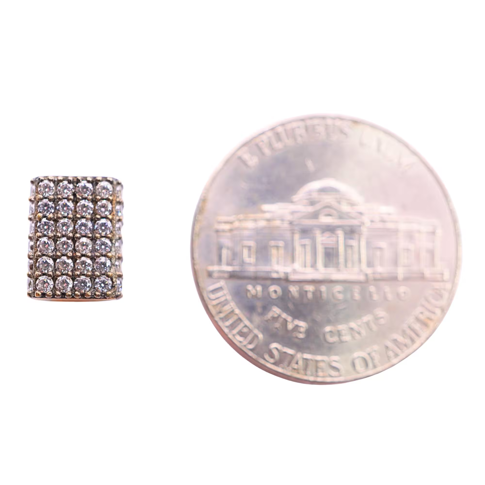 Cubic Zirconia Micro Pave Rectangle Shape Spacer Bead Gold Plated Sterling Silver