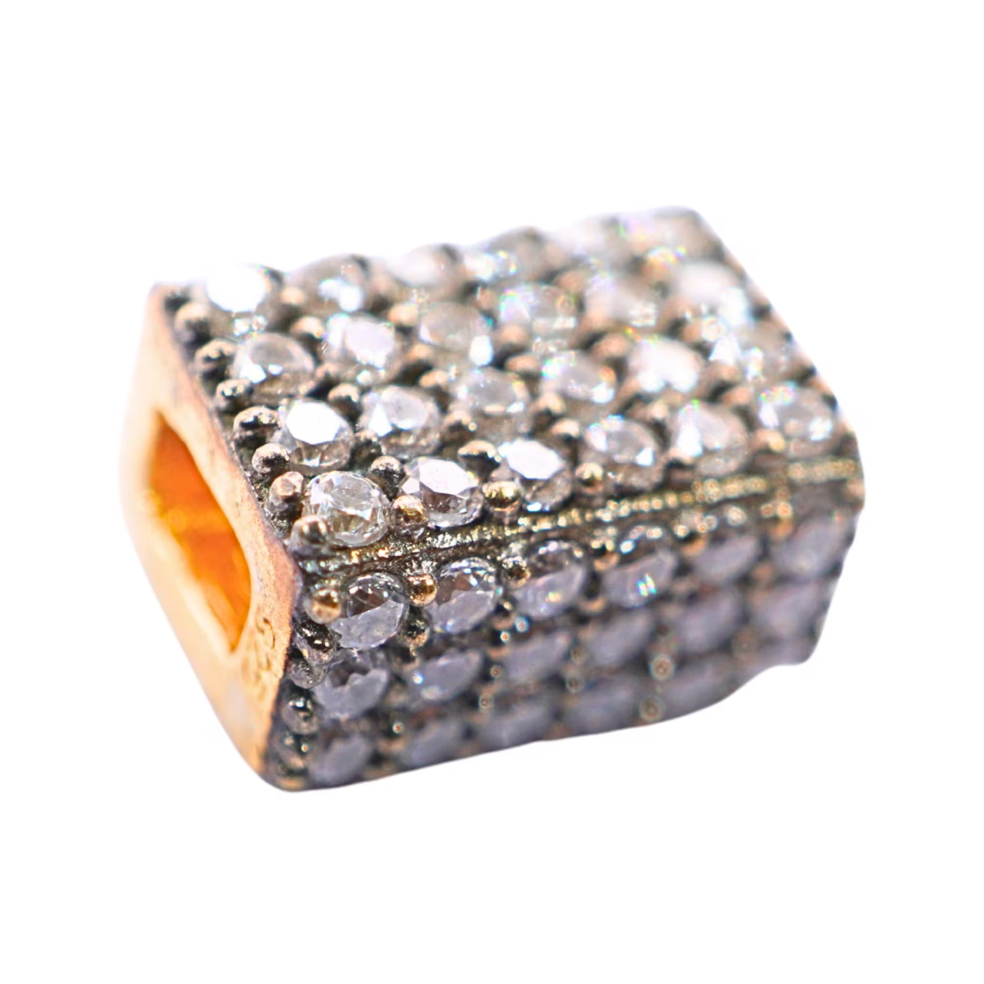 Cubic Zirconia Micro Pave Rectangle Shape Spacer Bead Gold Plated Sterling Silver