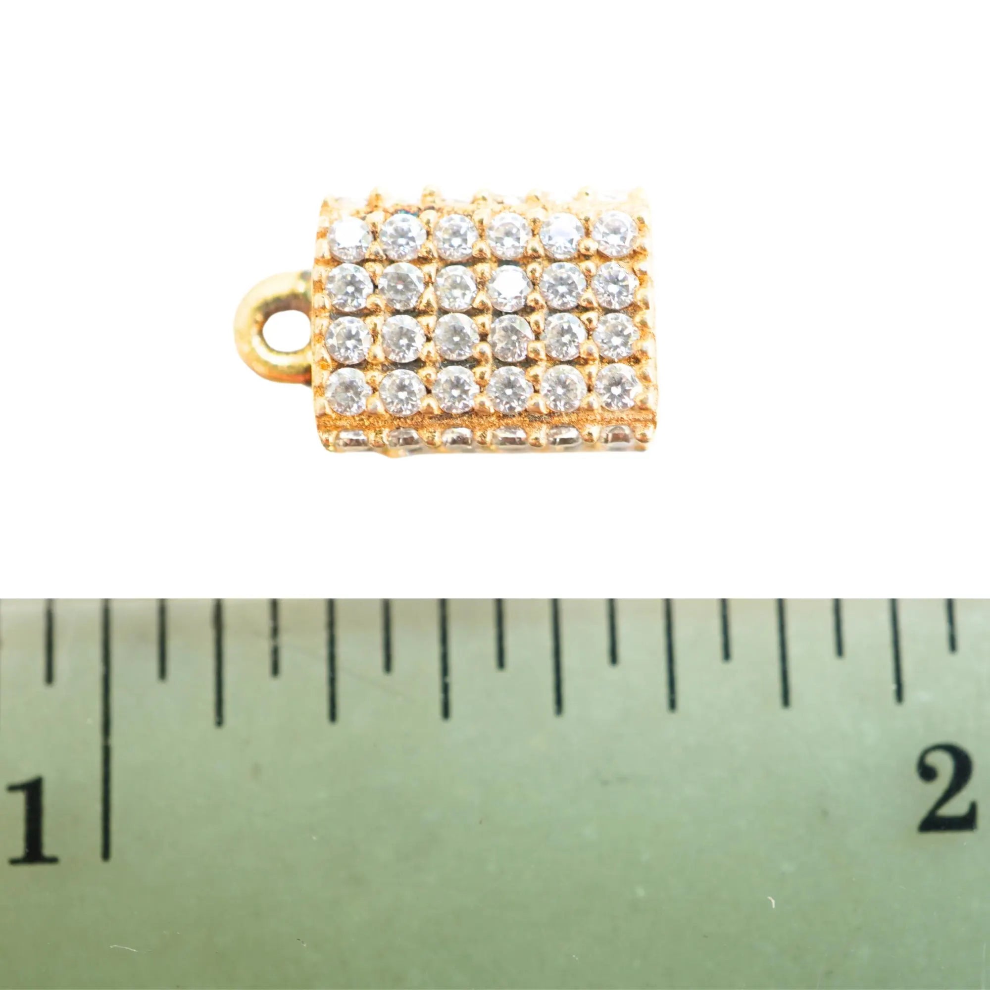 Cubic Zirconia Micro Pave Rectangle Shape Sterling Silver Gold Plated Charm Pendant