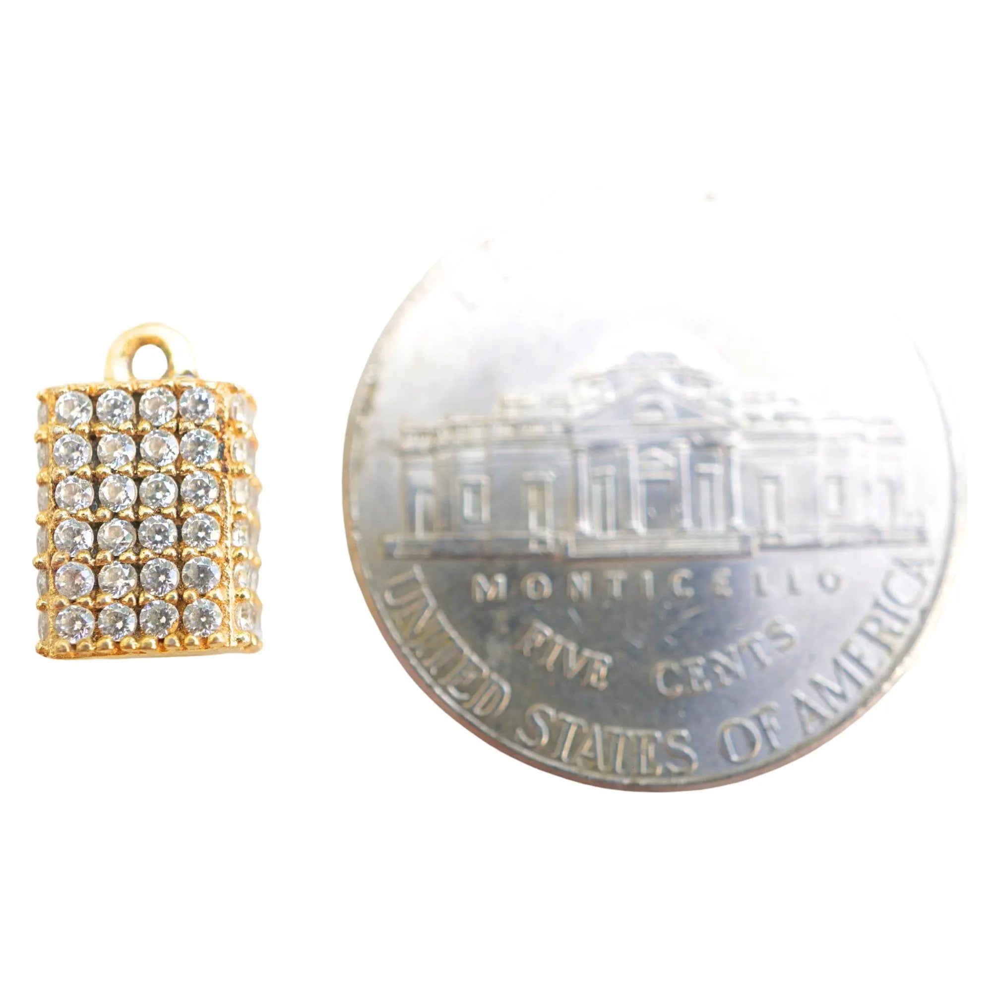 Cubic Zirconia Micro Pave Rectangle Shape Sterling Silver Gold Plated Charm Pendant