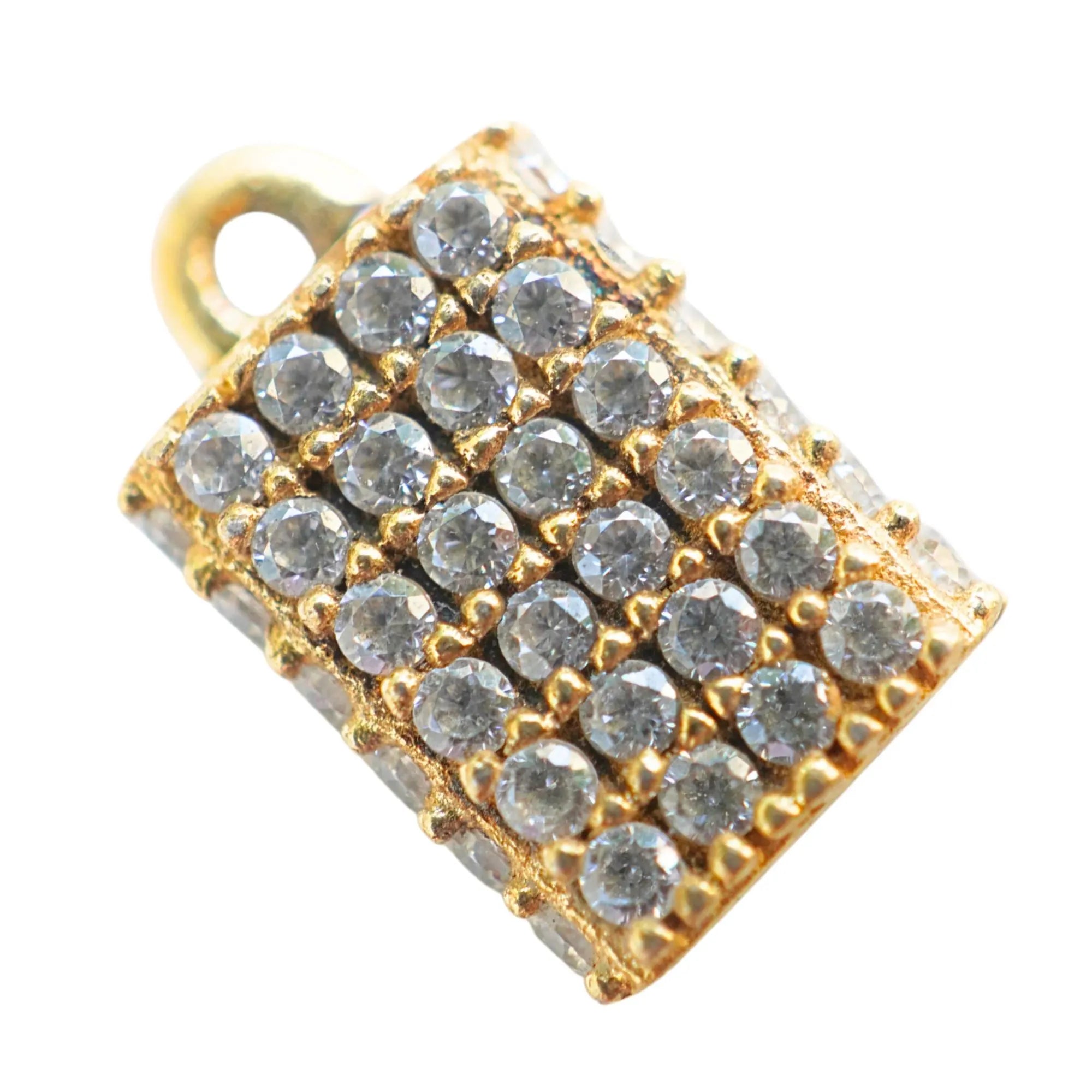 Cubic Zirconia Micro Pave Rectangle Shape Sterling Silver Gold Plated Charm Pendant