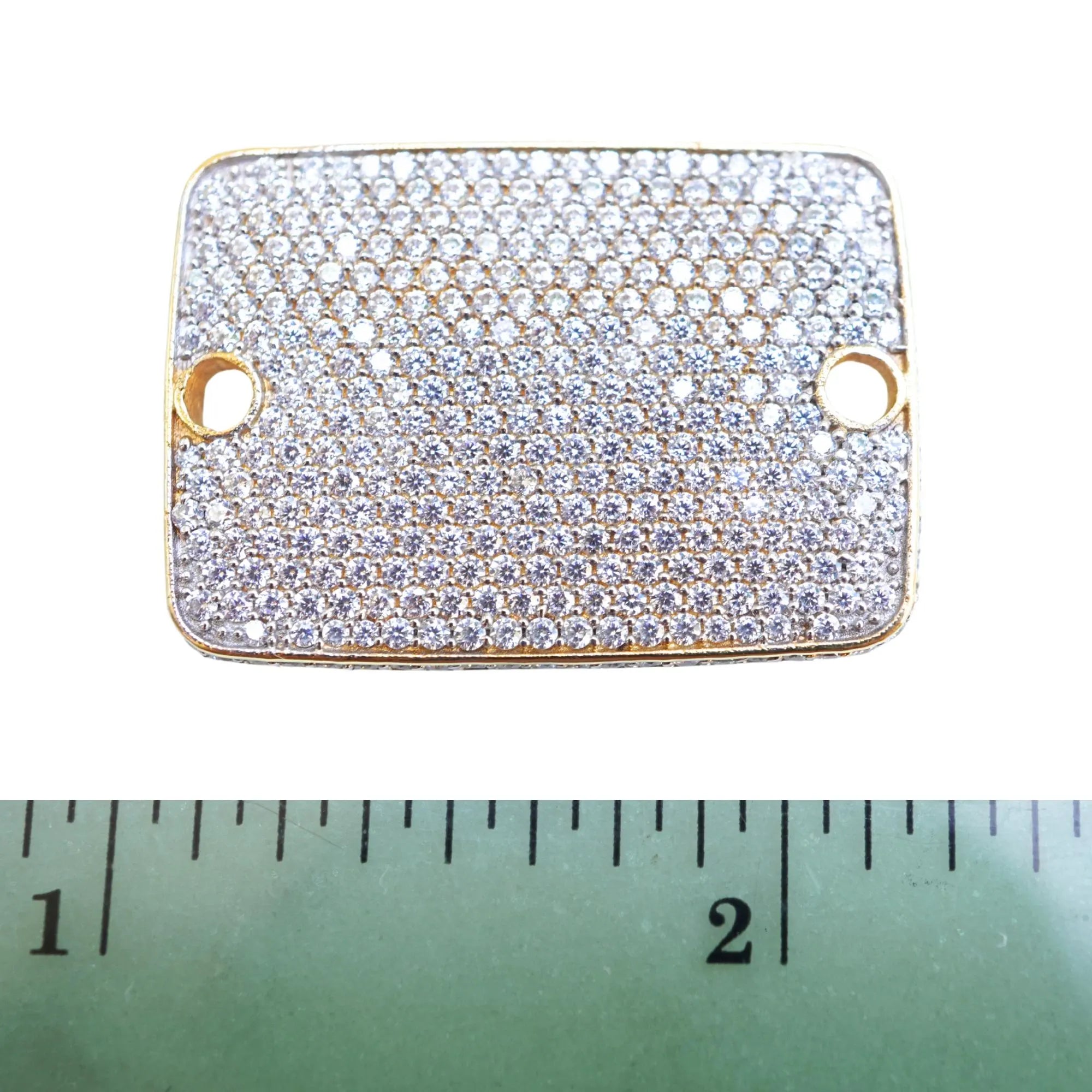 Cubic Zirconia Micro Pave Rectangle Sterling Silver Gold Plated Charm Connector