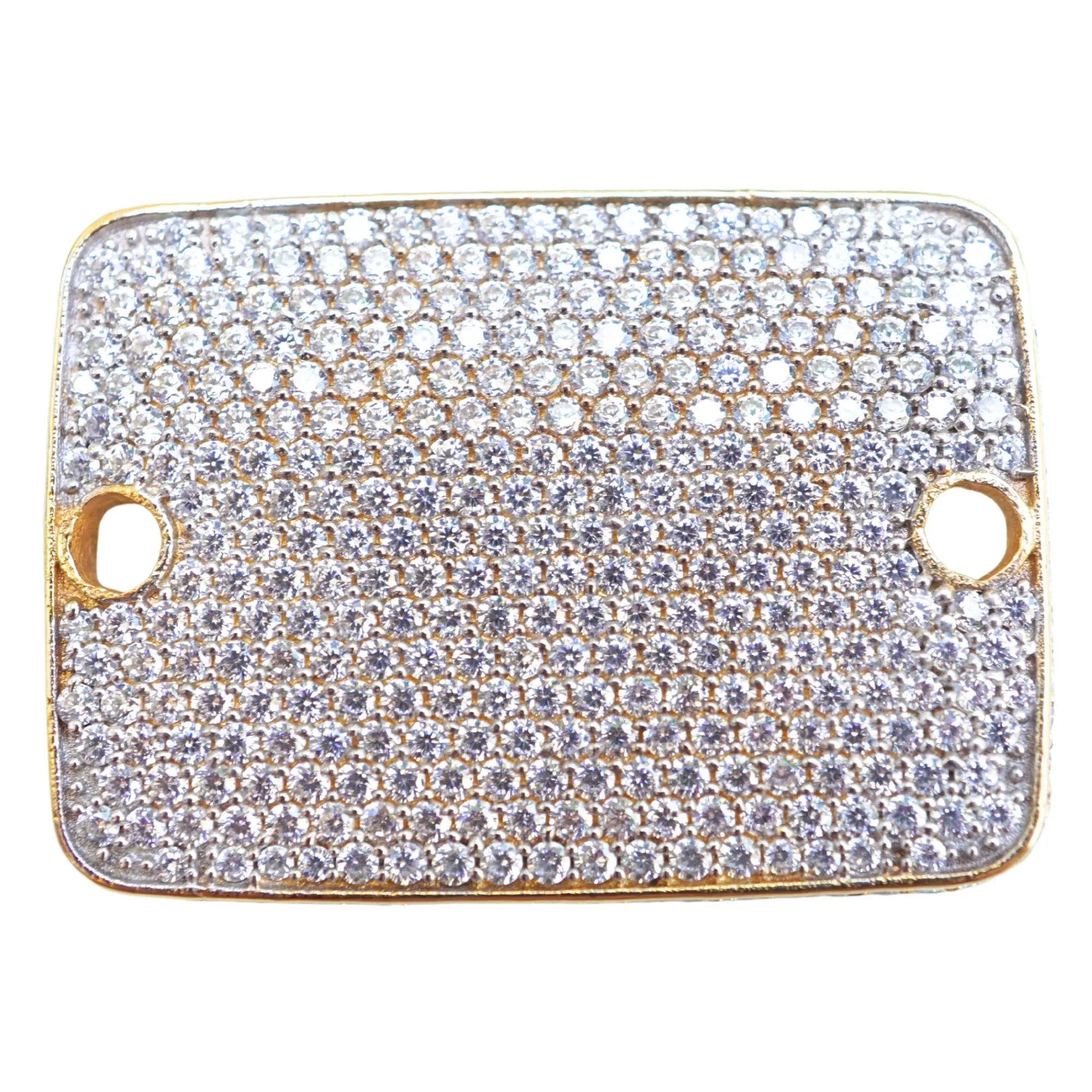 Cubic Zirconia Micro Pave Rectangle Sterling Silver Gold Plated Charm Connector