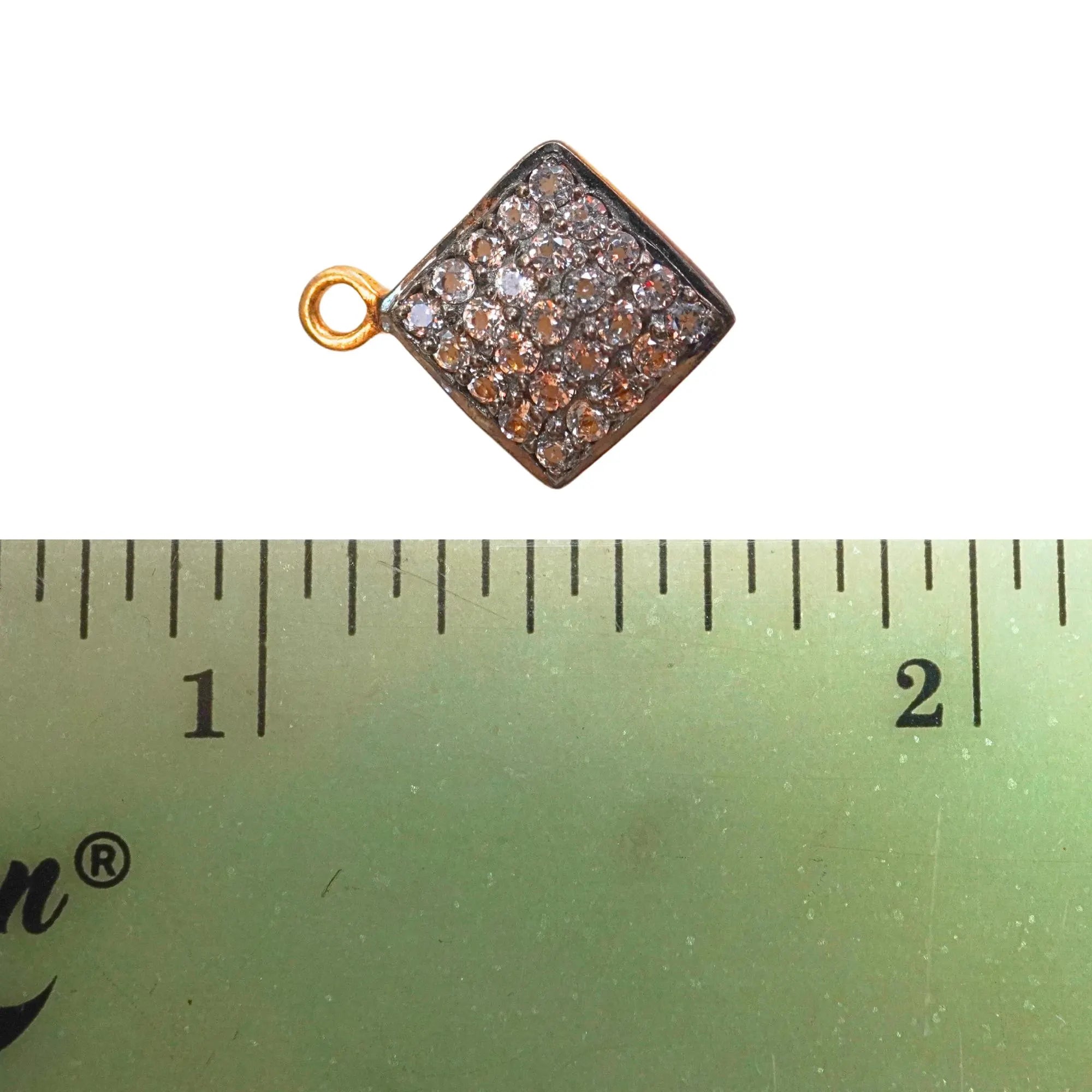 Cubic Zirconia Micro Pave Square Sterling Silver Gold Plated Charm Pendant