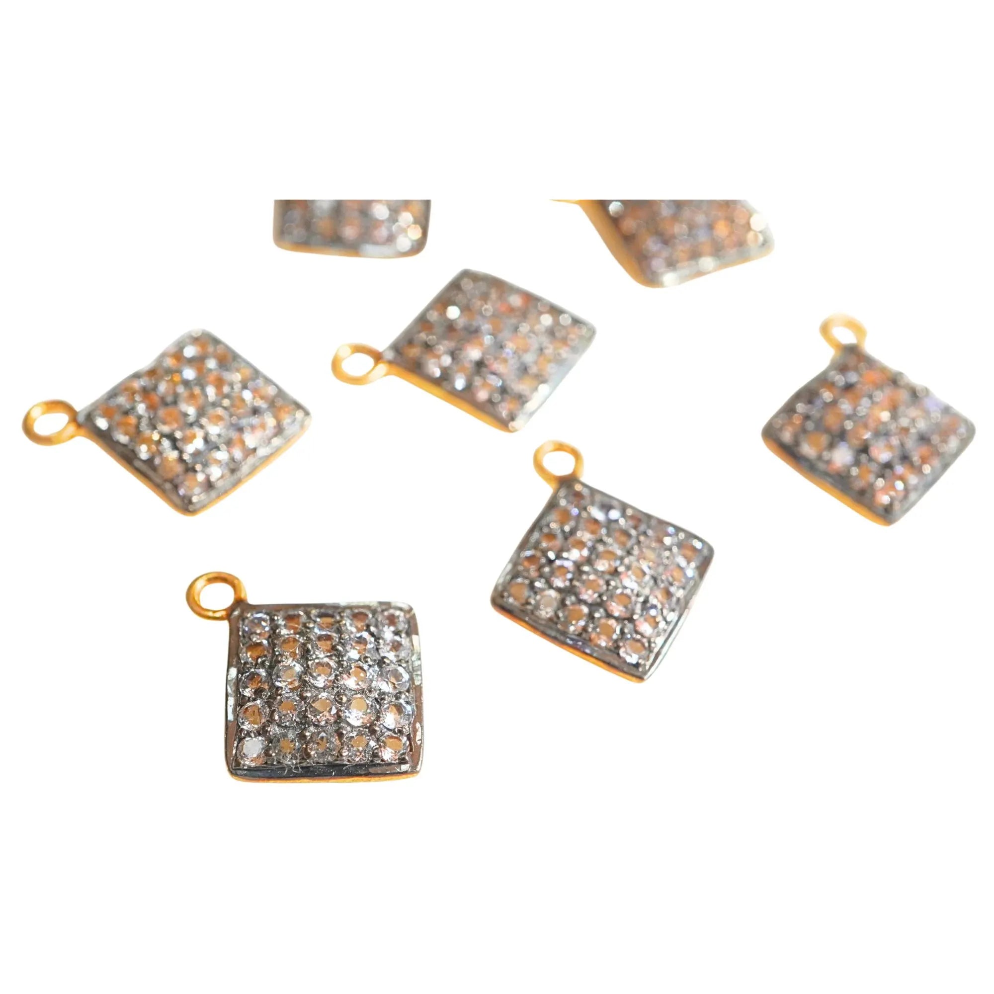 Cubic Zirconia Micro Pave Square Sterling Silver Gold Plated Charm Pendant