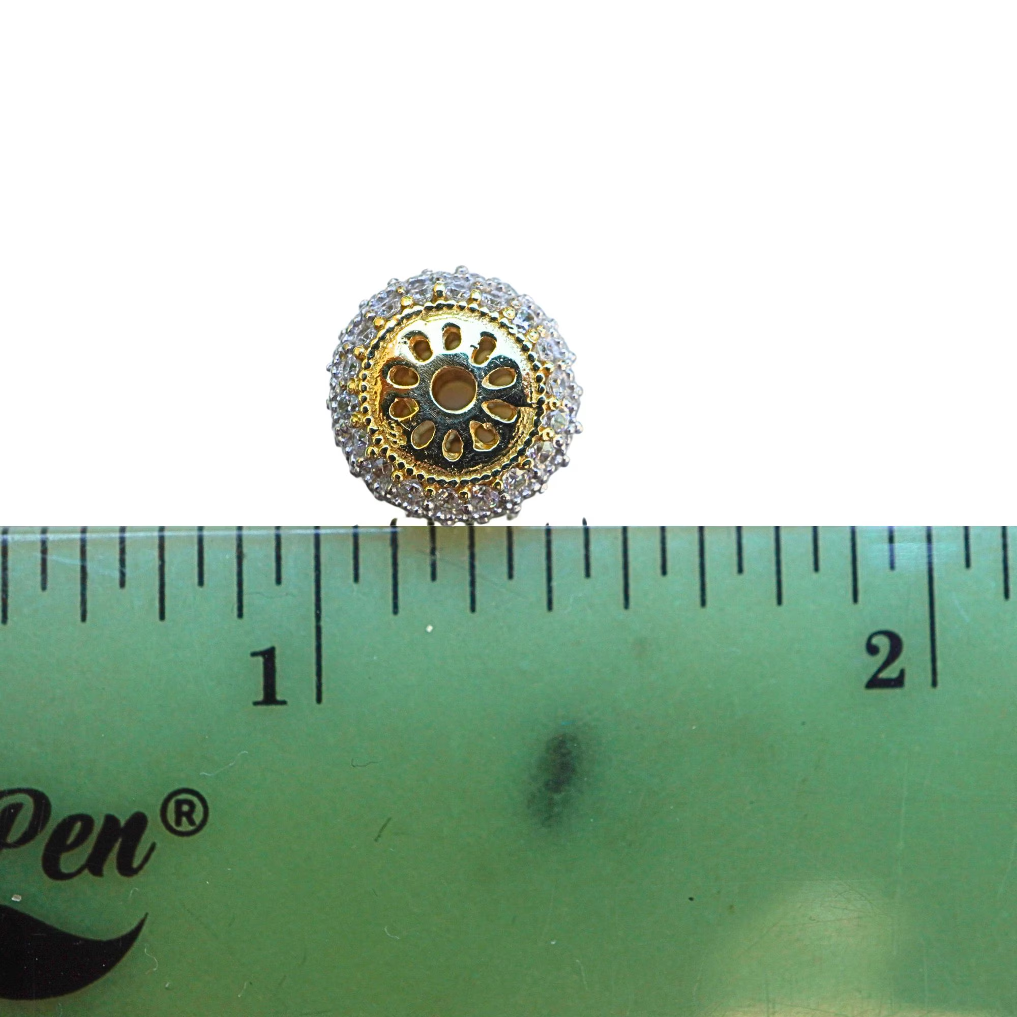 Cubic Zirconia Micro Pave Sterling Silver Gold Plated Spacer Bead