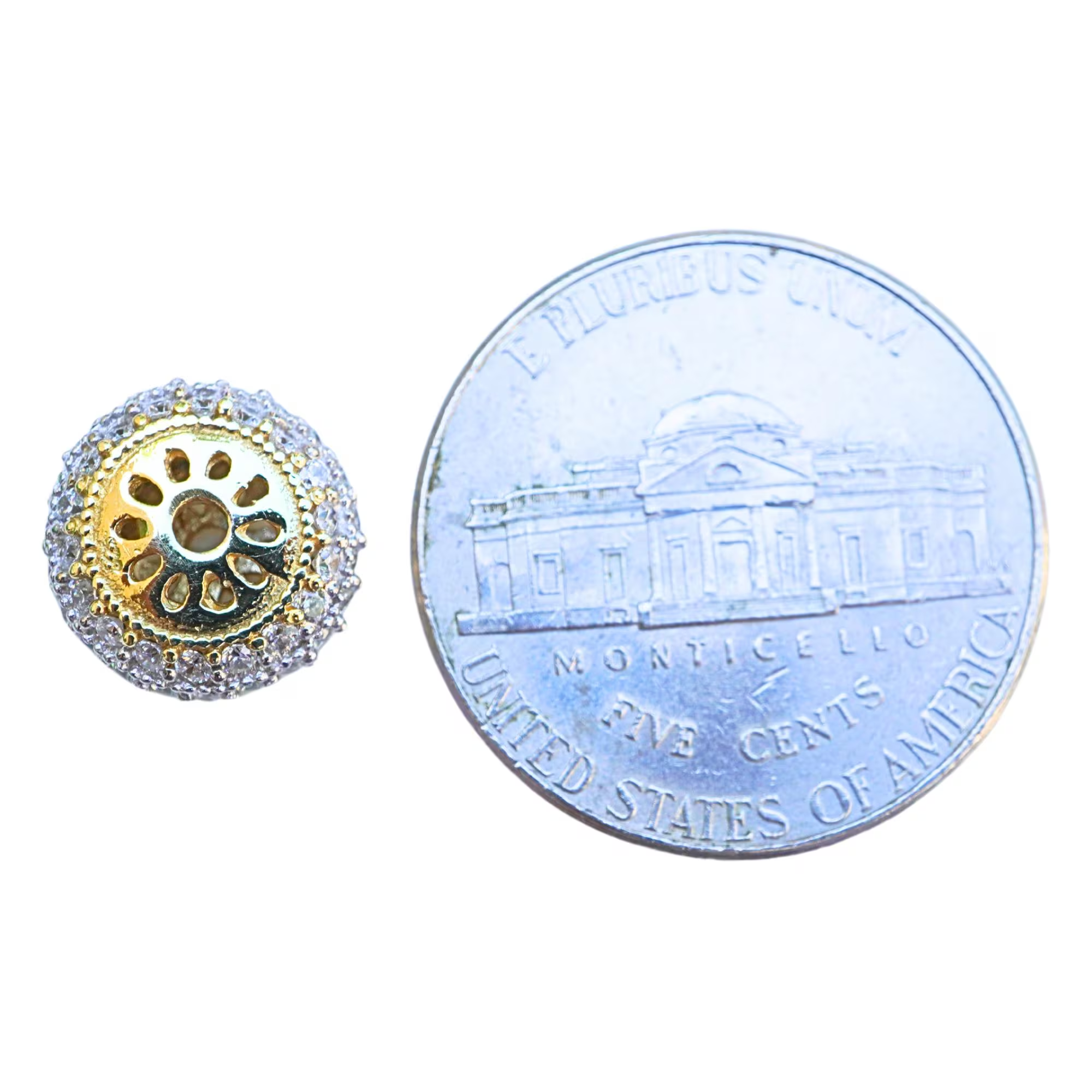 Cubic Zirconia Micro Pave Sterling Silver Gold Plated Spacer Bead