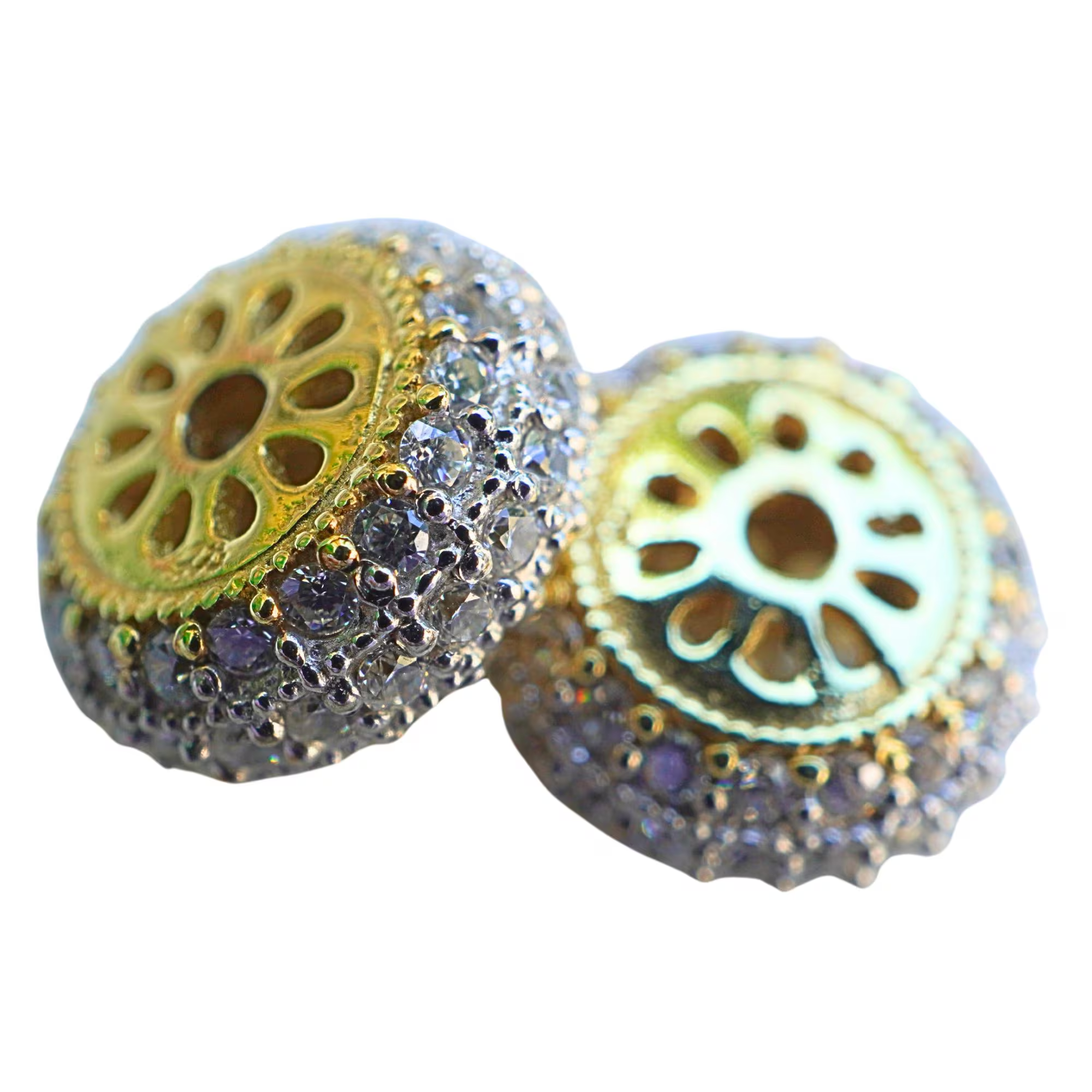 Cubic Zirconia Micro Pave Sterling Silver Gold Plated Spacer Bead