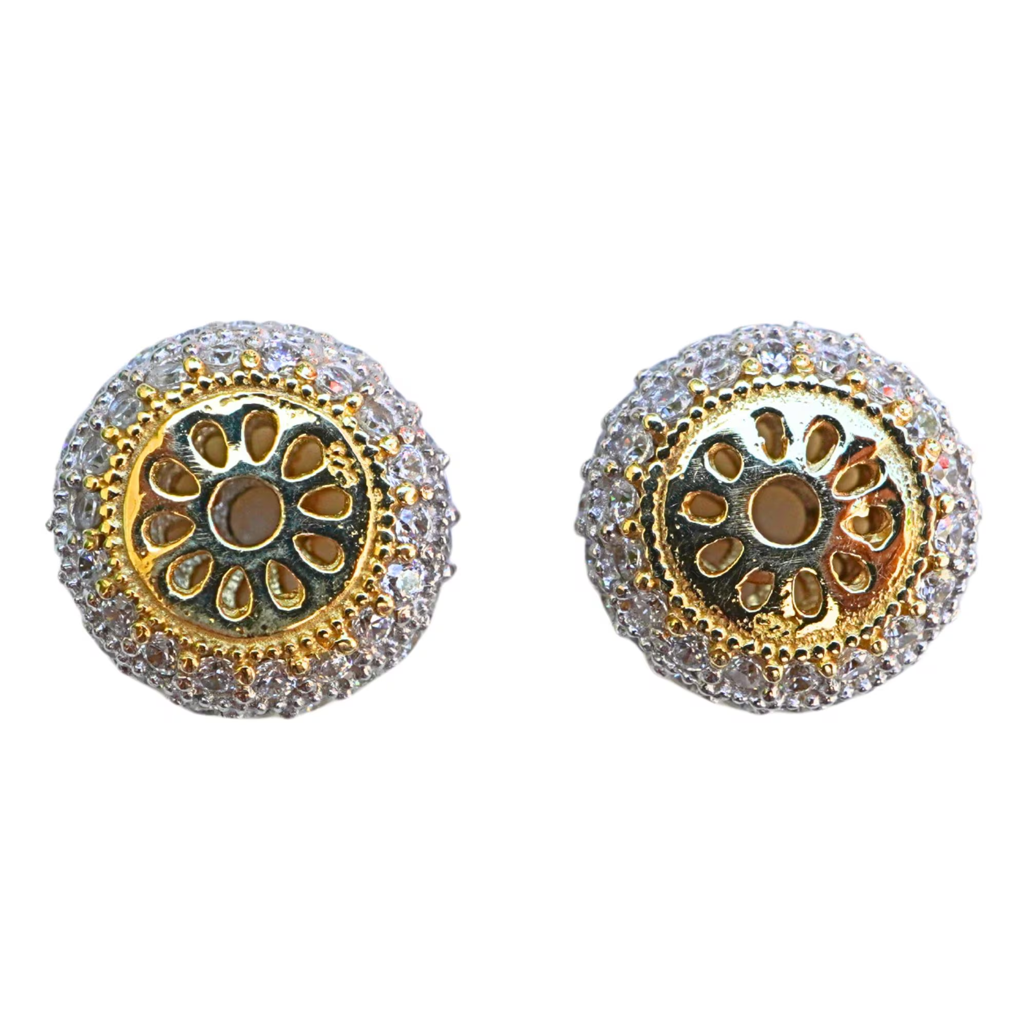 Cubic Zirconia Micro Pave Sterling Silver Gold Plated Spacer Bead