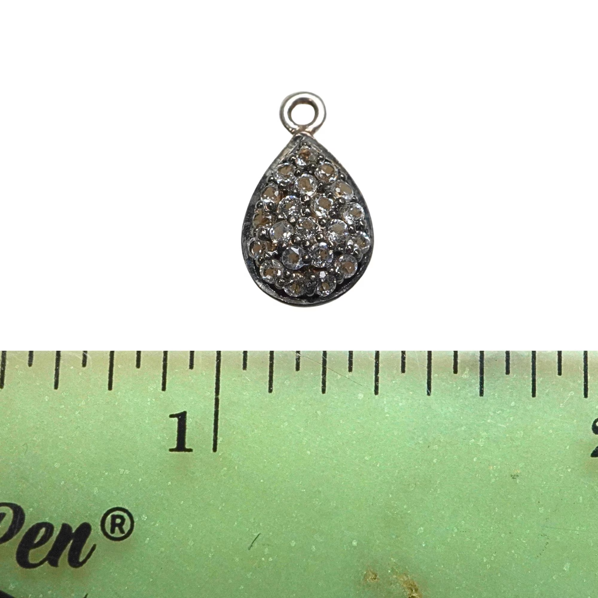 Cubic Zirconia Micro Pave Teardrop Shape Sterling Silver Charm Pendant