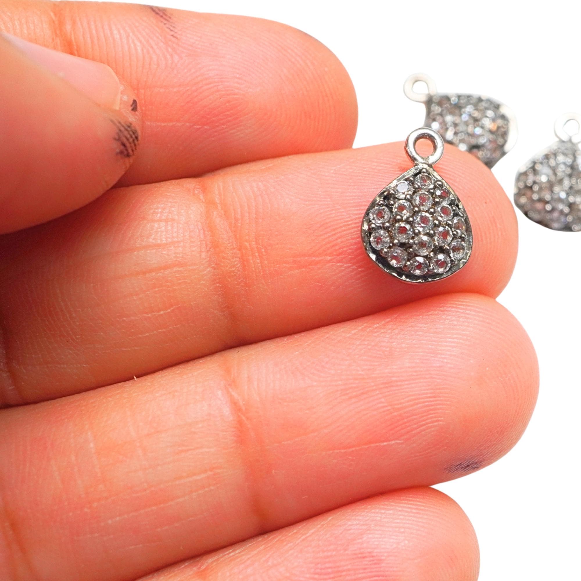 Cubic Zirconia Micro Pave Teardrop Shape Sterling Silver Charm Pendant