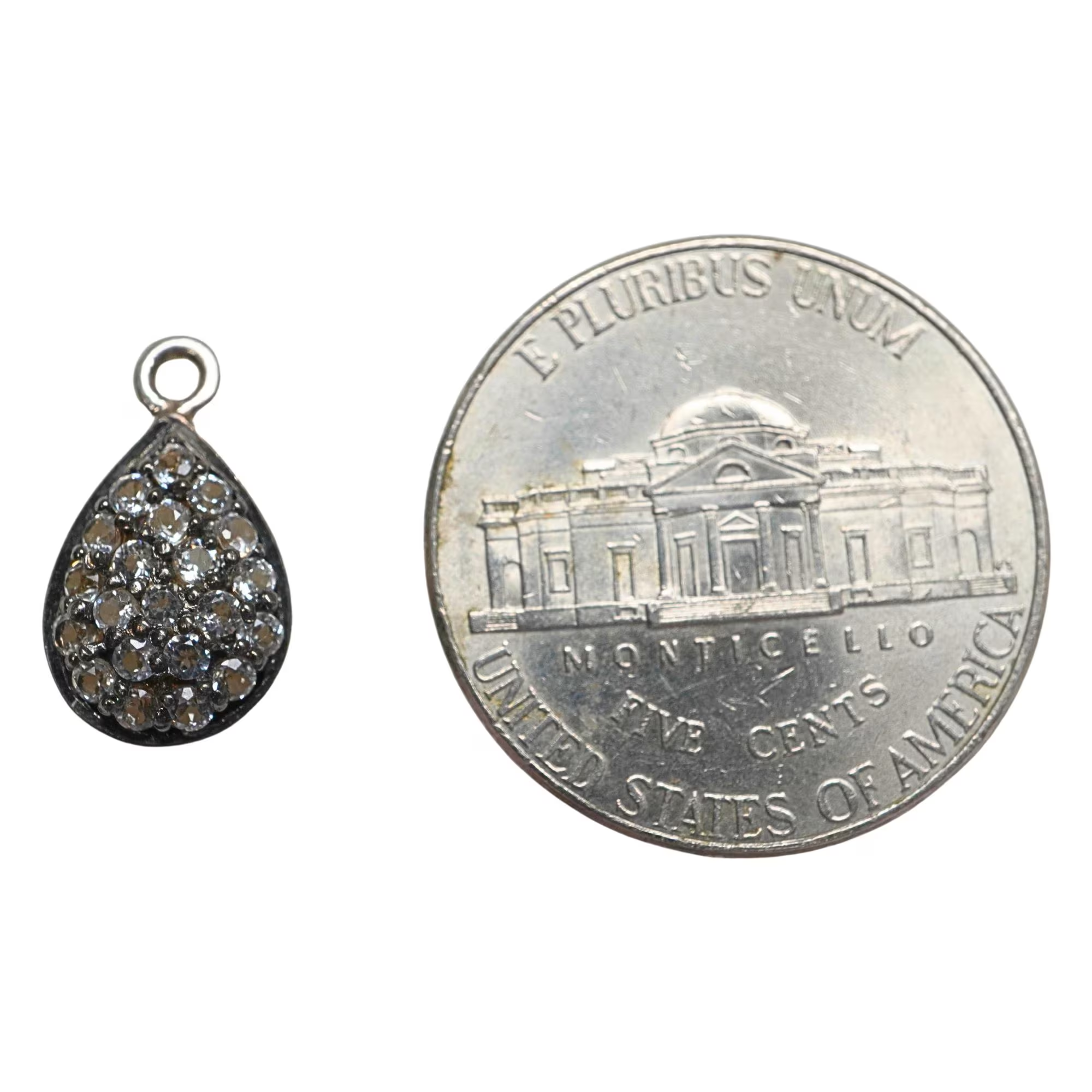 Cubic Zirconia Micro Pave Teardrop Shape Sterling Silver Charm Pendant