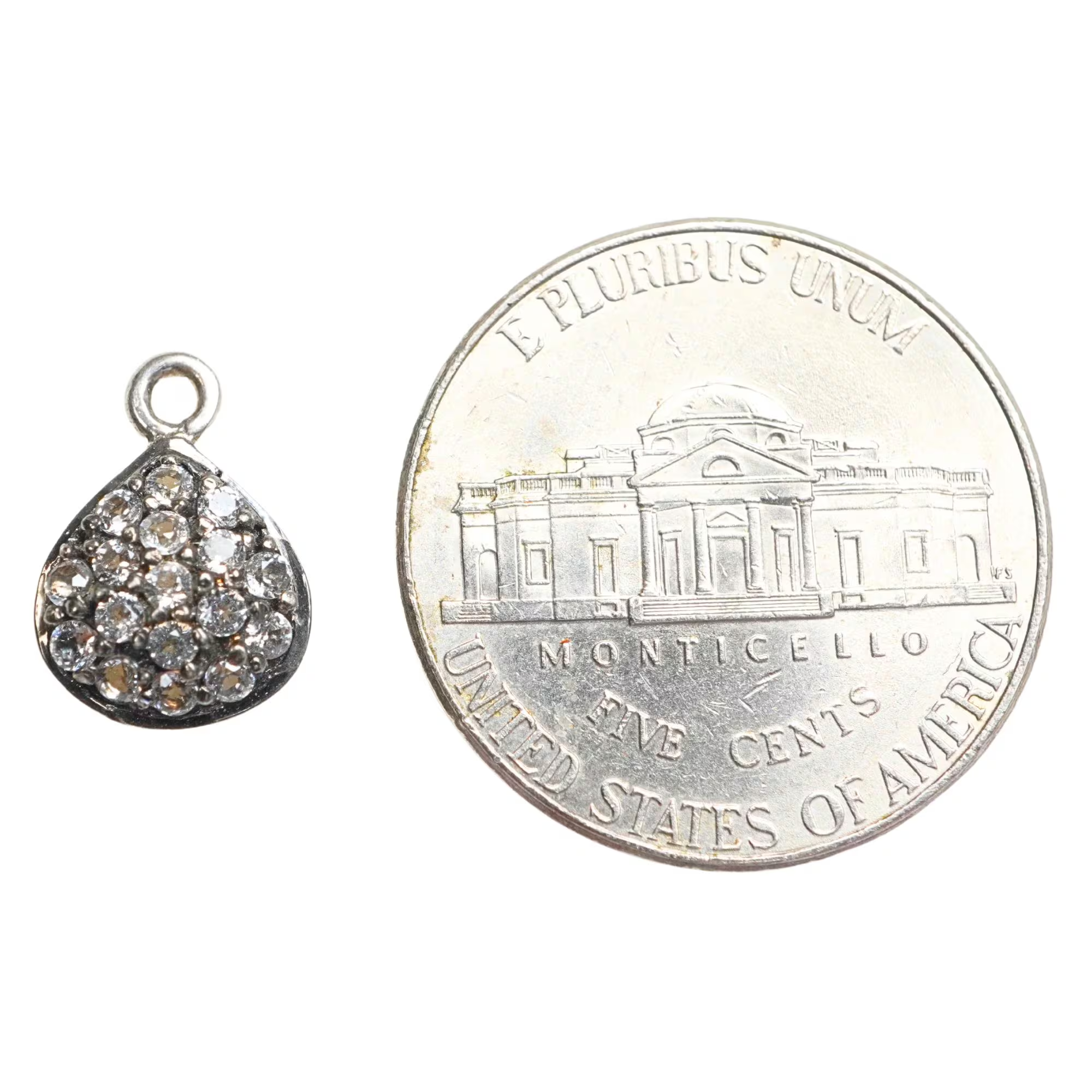 Cubic Zirconia Micro Pave Teardrop Shape Sterling Silver Charm Pendant