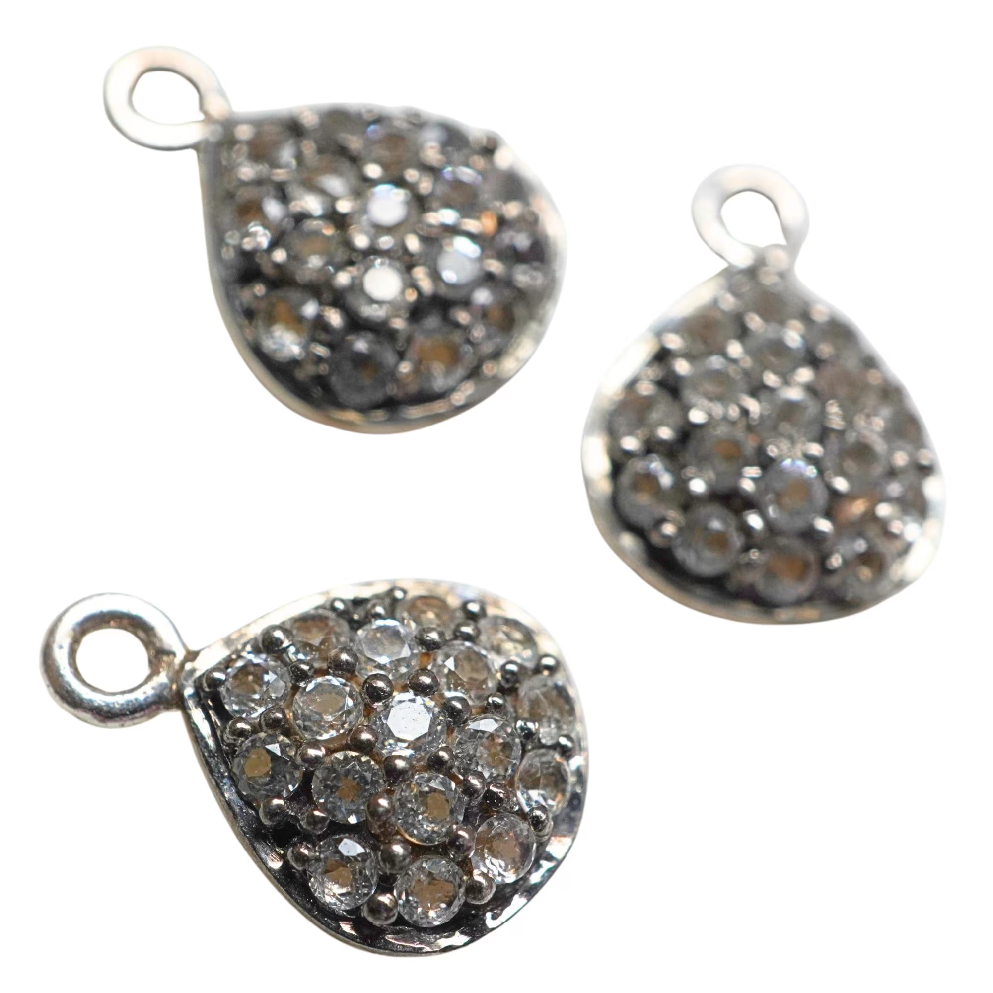 Cubic Zirconia Micro Pave Teardrop Shape Sterling Silver Charm Pendant