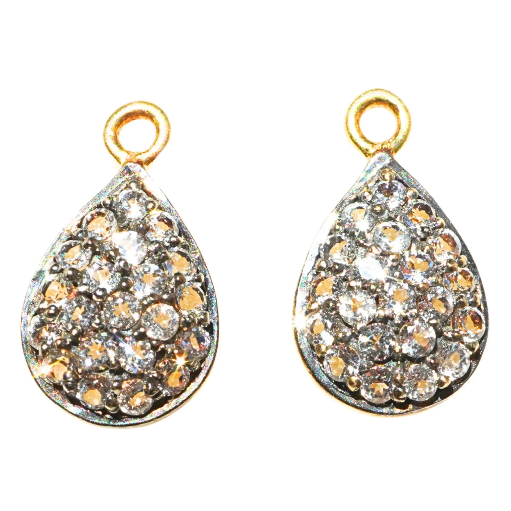 Cubic Zirconia Micro Pave Teardrop Sterling Silver Gold Plated Charm Pendant