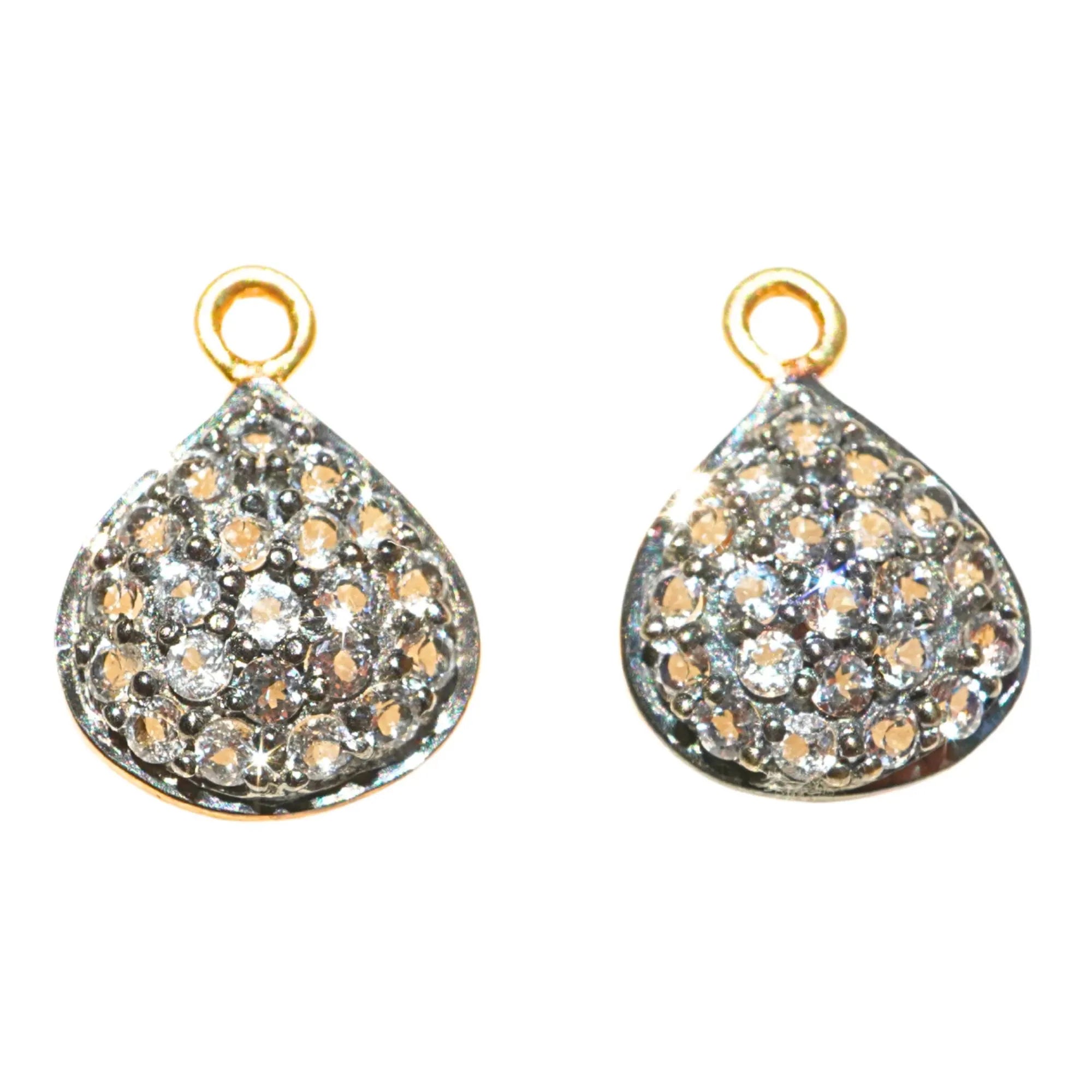 Cubic Zirconia Micro Pave Teardrop Sterling Silver Gold Plated Charm Pendant