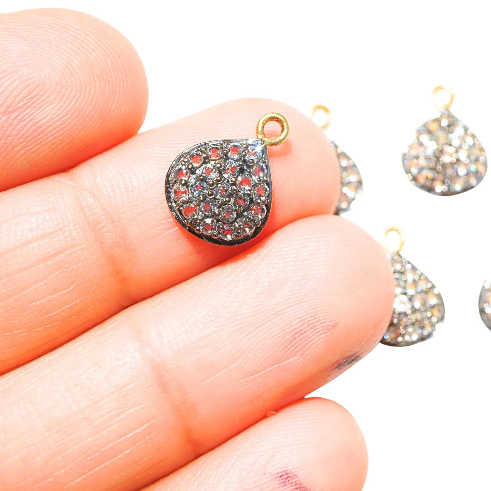 Cubic Zirconia Micro Pave Teardrop Sterling Silver Gold Plated Charm Pendant