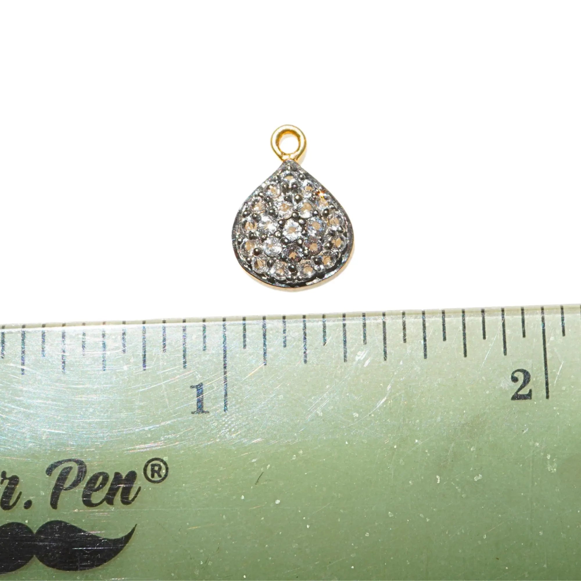 Cubic Zirconia Micro Pave Teardrop Sterling Silver Gold Plated Charm Pendant