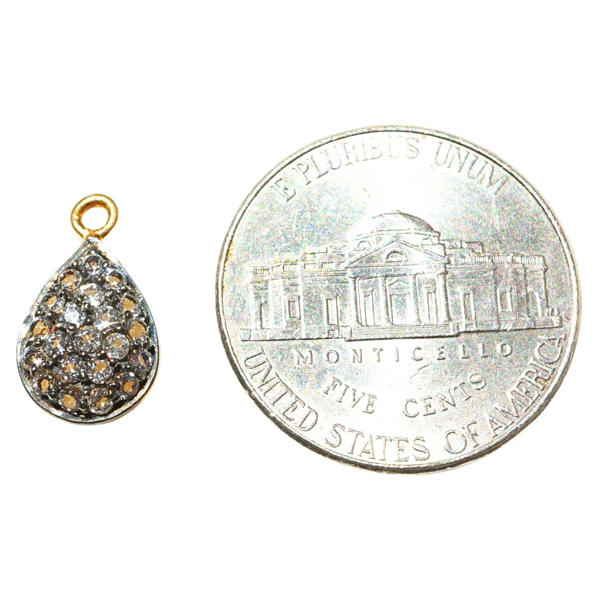 Cubic Zirconia Micro Pave Teardrop Sterling Silver Gold Plated Charm Pendant