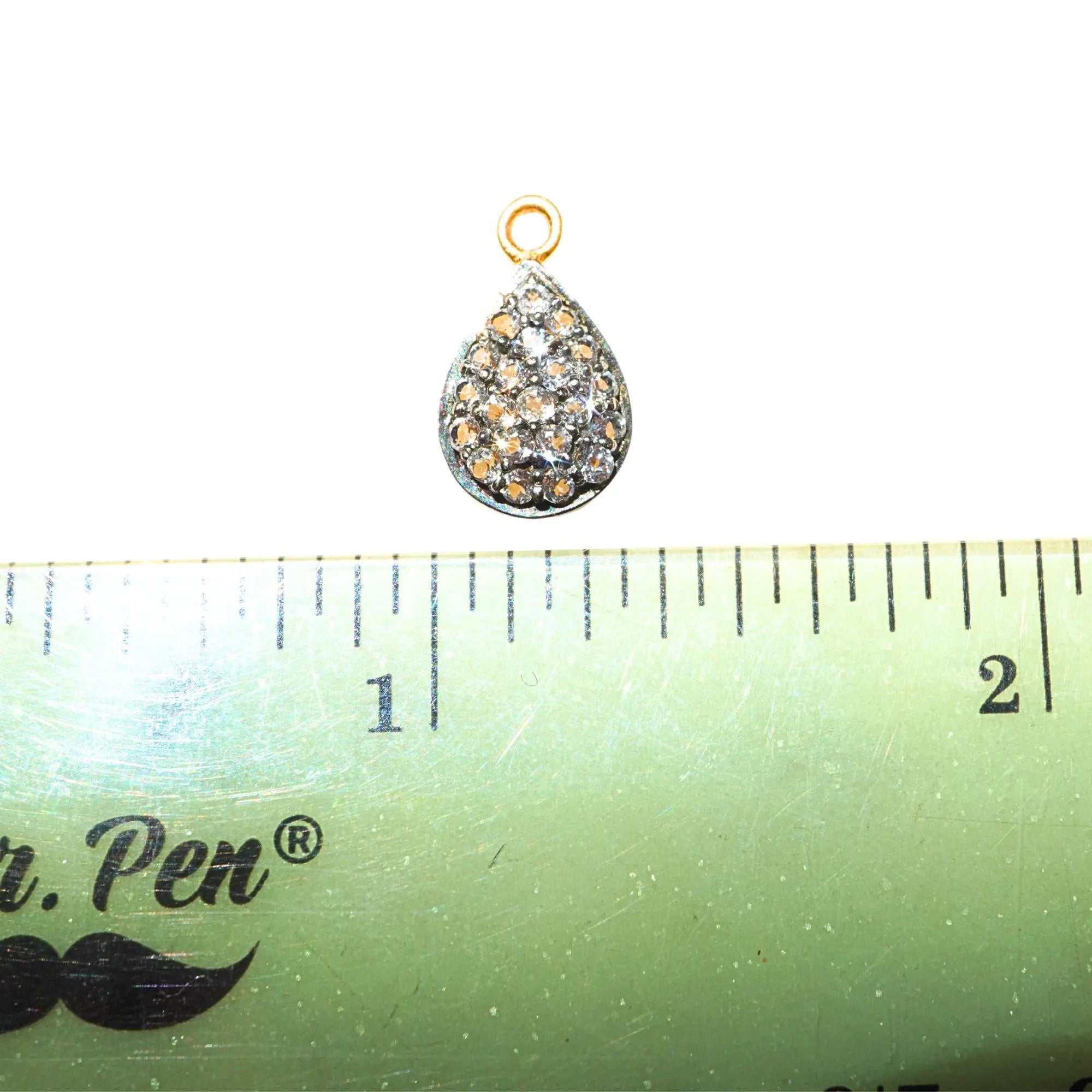 Cubic Zirconia Micro Pave Teardrop Sterling Silver Gold Plated Charm Pendant