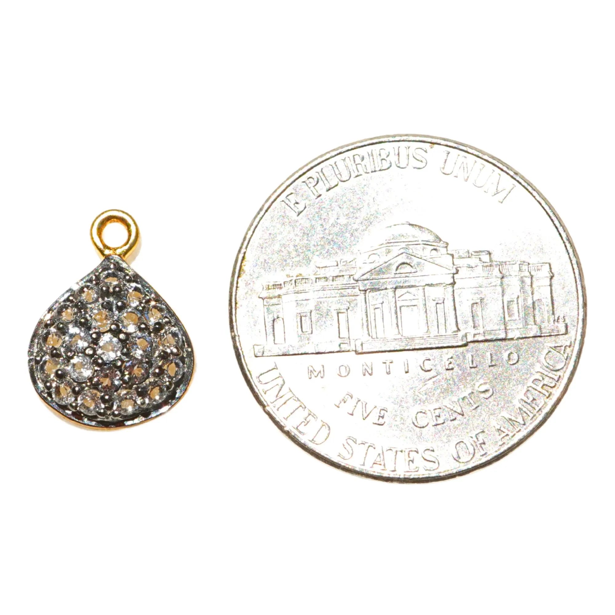 Cubic Zirconia Micro Pave Teardrop Sterling Silver Gold Plated Charm Pendant