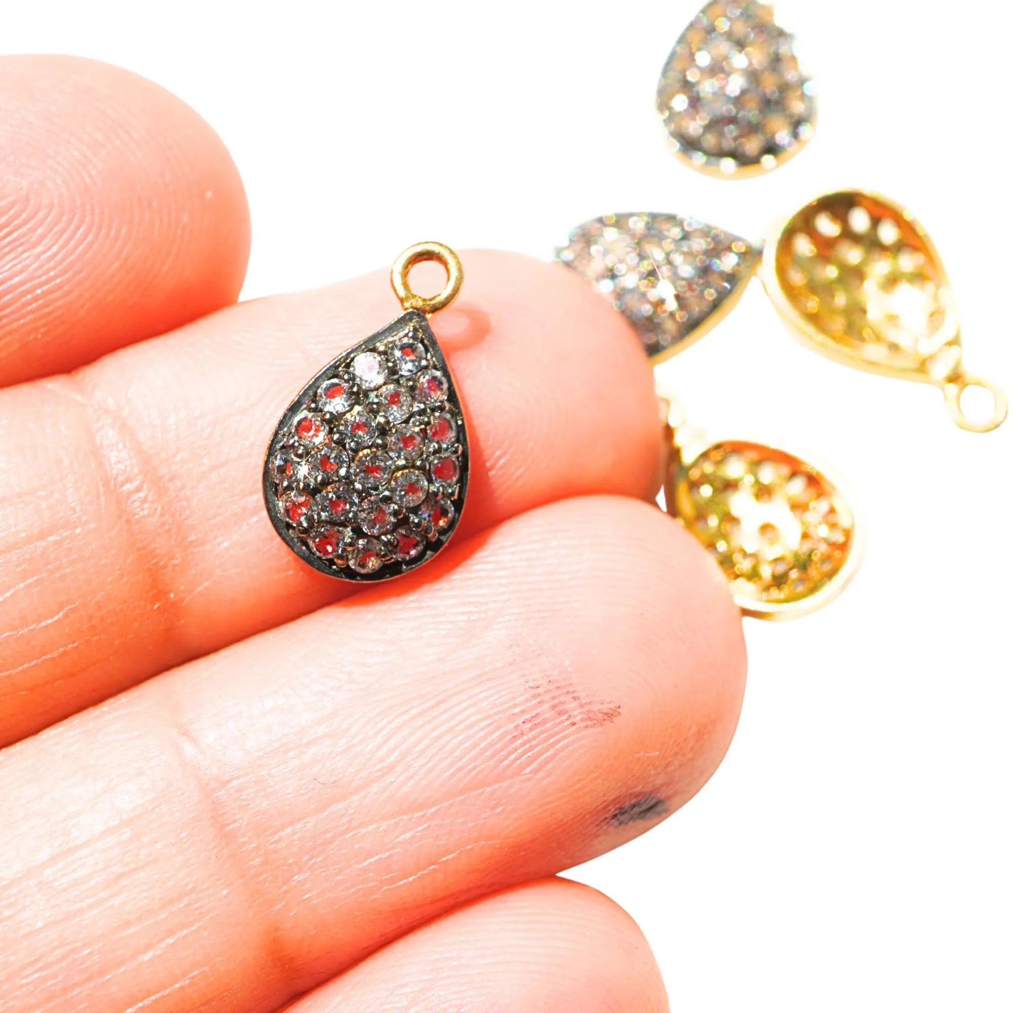 Cubic Zirconia Micro Pave Teardrop Sterling Silver Gold Plated Charm Pendant