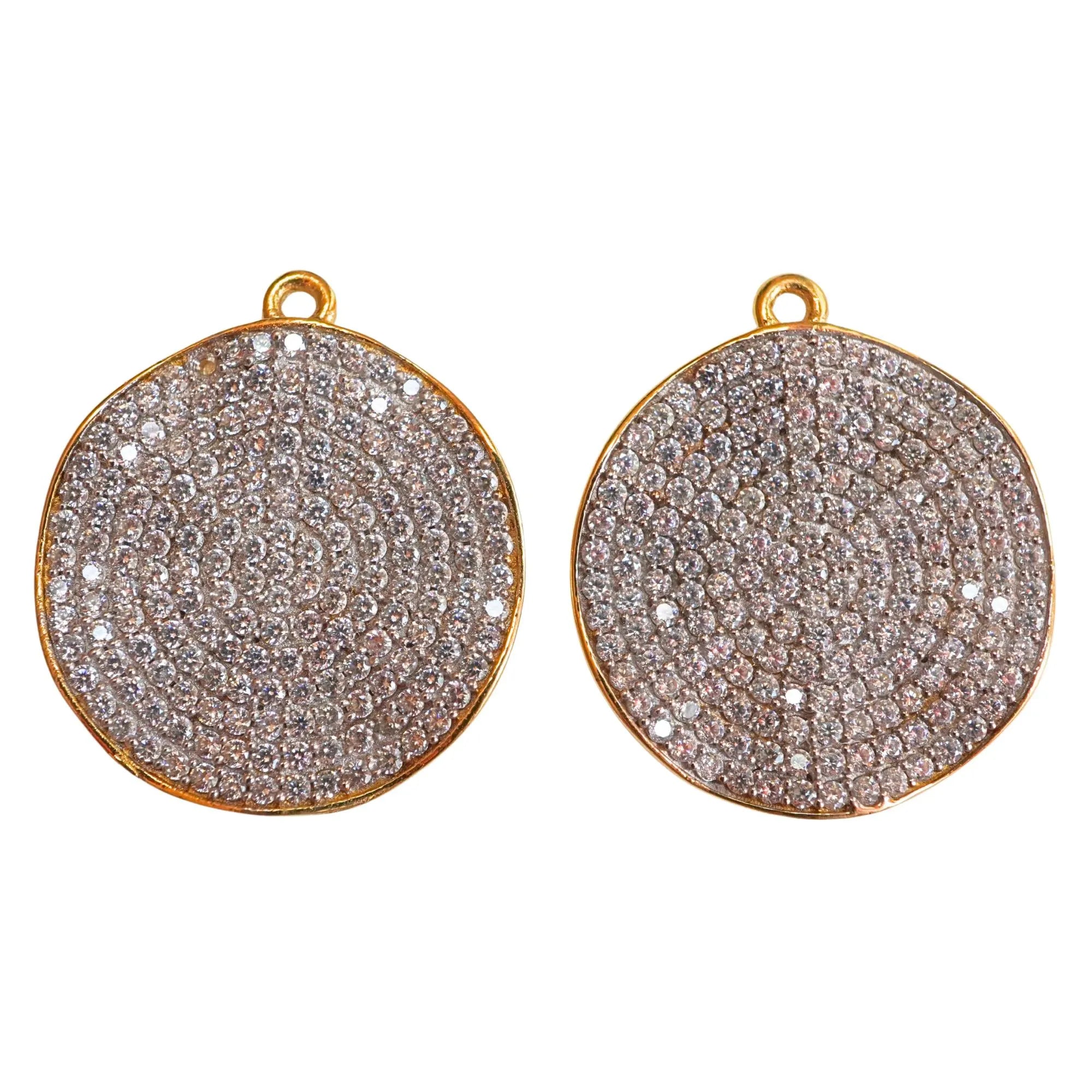 Cubic Zirconia Micro Pave Wavy Disc Sterling Silver Gold Plated Charm Pendant